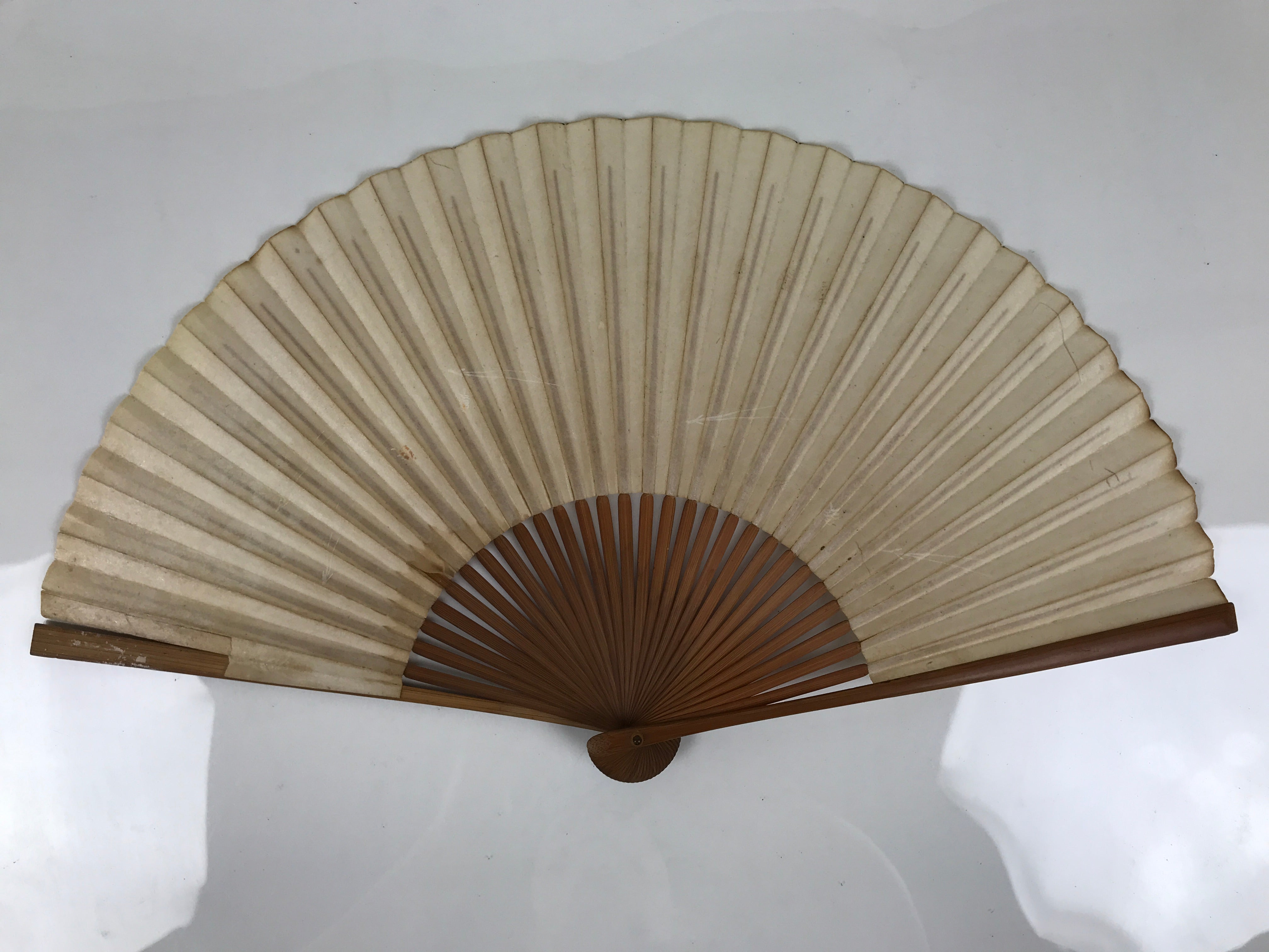 Japanese Paper Folding Fan Sensu Vtg Bamboo Frame Simple Blank Beige 4D883