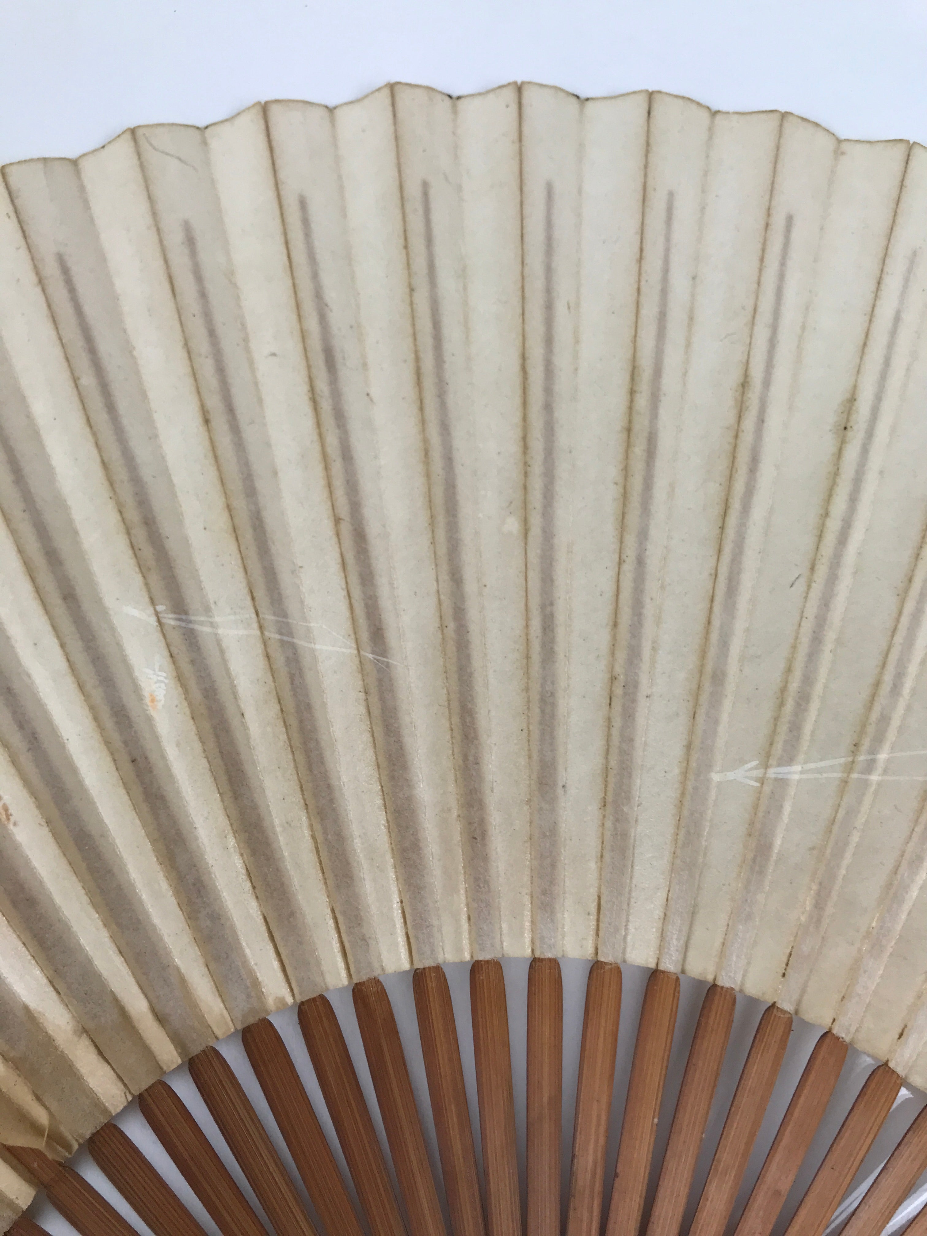 Japanese Paper Folding Fan Sensu Vtg Bamboo Frame Simple Blank Beige 4D883