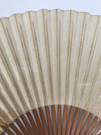 Japanese Paper Folding Fan Sensu Vtg Bamboo Frame Simple Blank Beige 4D883