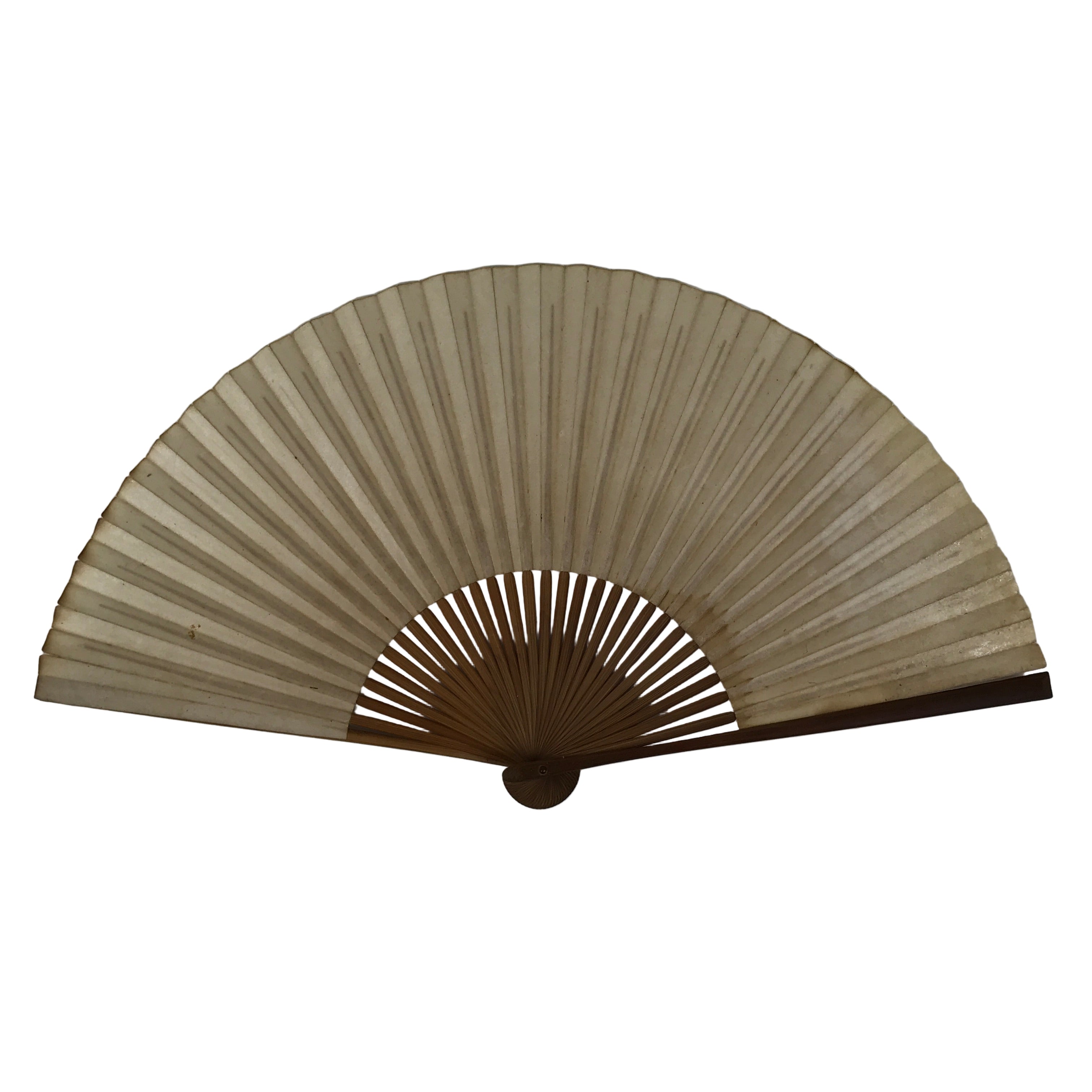 Japanese Paper Folding Fan Sensu Vtg Bamboo Frame Simple Blank Beige 4D883