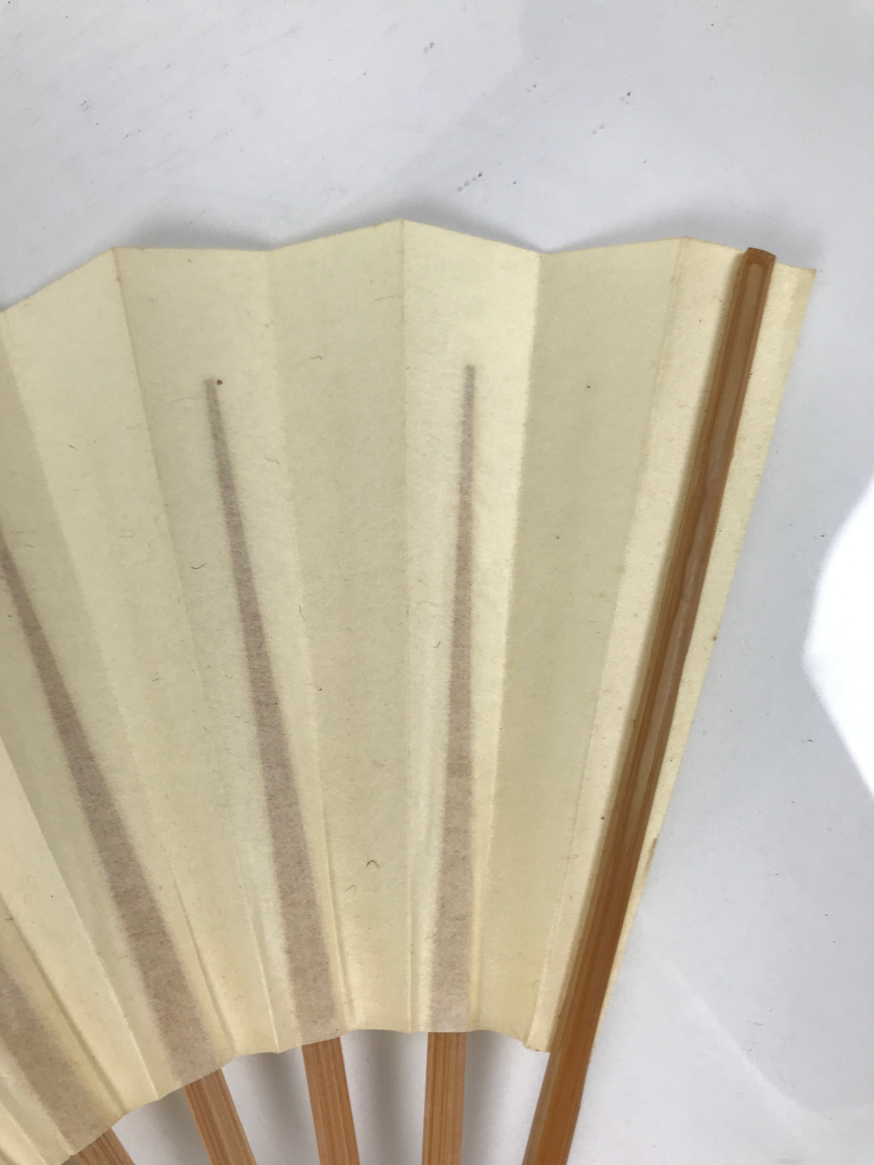 Japanese Paper Folding Fan Sensu Vtg Bamboo Frame Simple Blank Beige 4D884