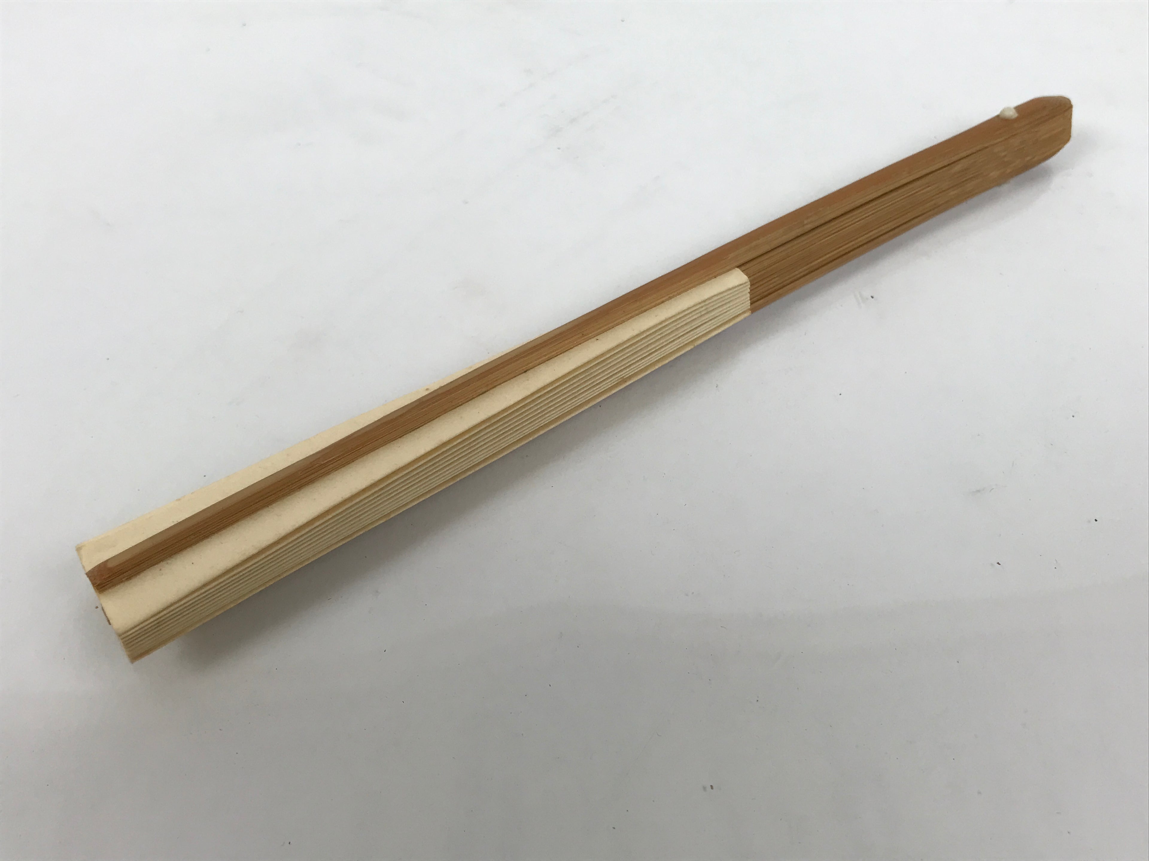 Japanese Paper Folding Fan Sensu Vtg Bamboo Frame Simple Blank Beige 4D884