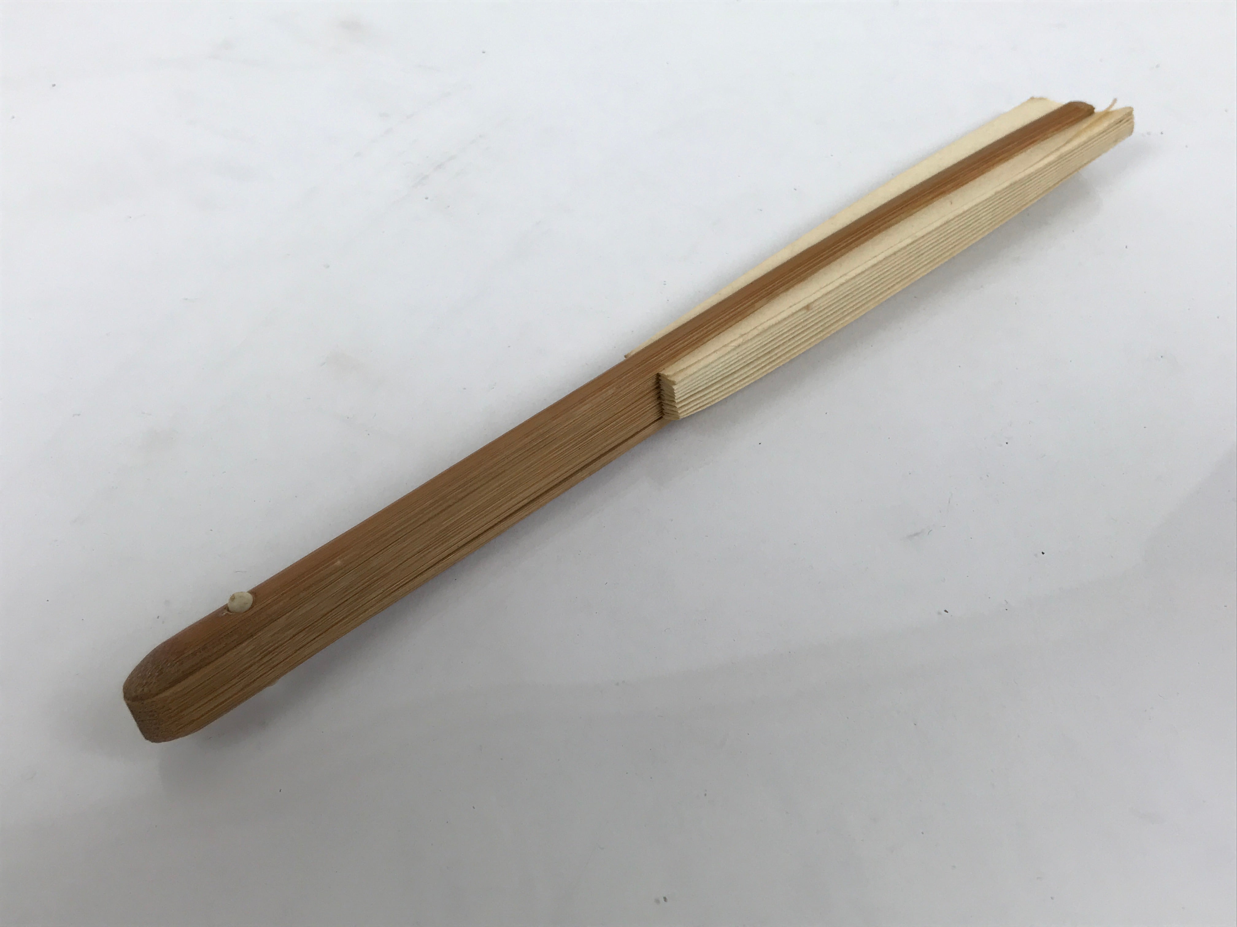 Japanese Paper Folding Fan Sensu Vtg Bamboo Frame Simple Blank Beige 4D884