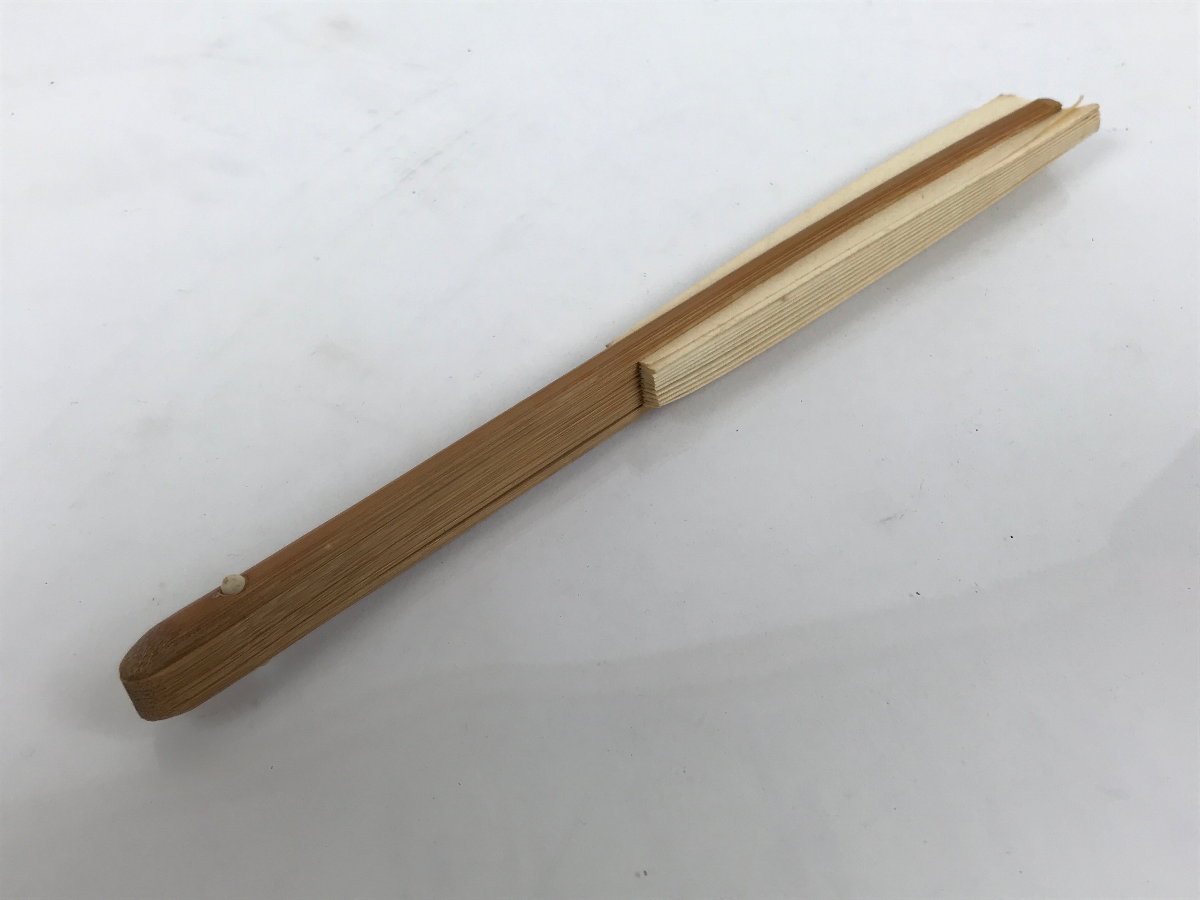 Japanese Paper Folding Fan Sensu Vtg Bamboo Frame Simple Blank Beige 4D884