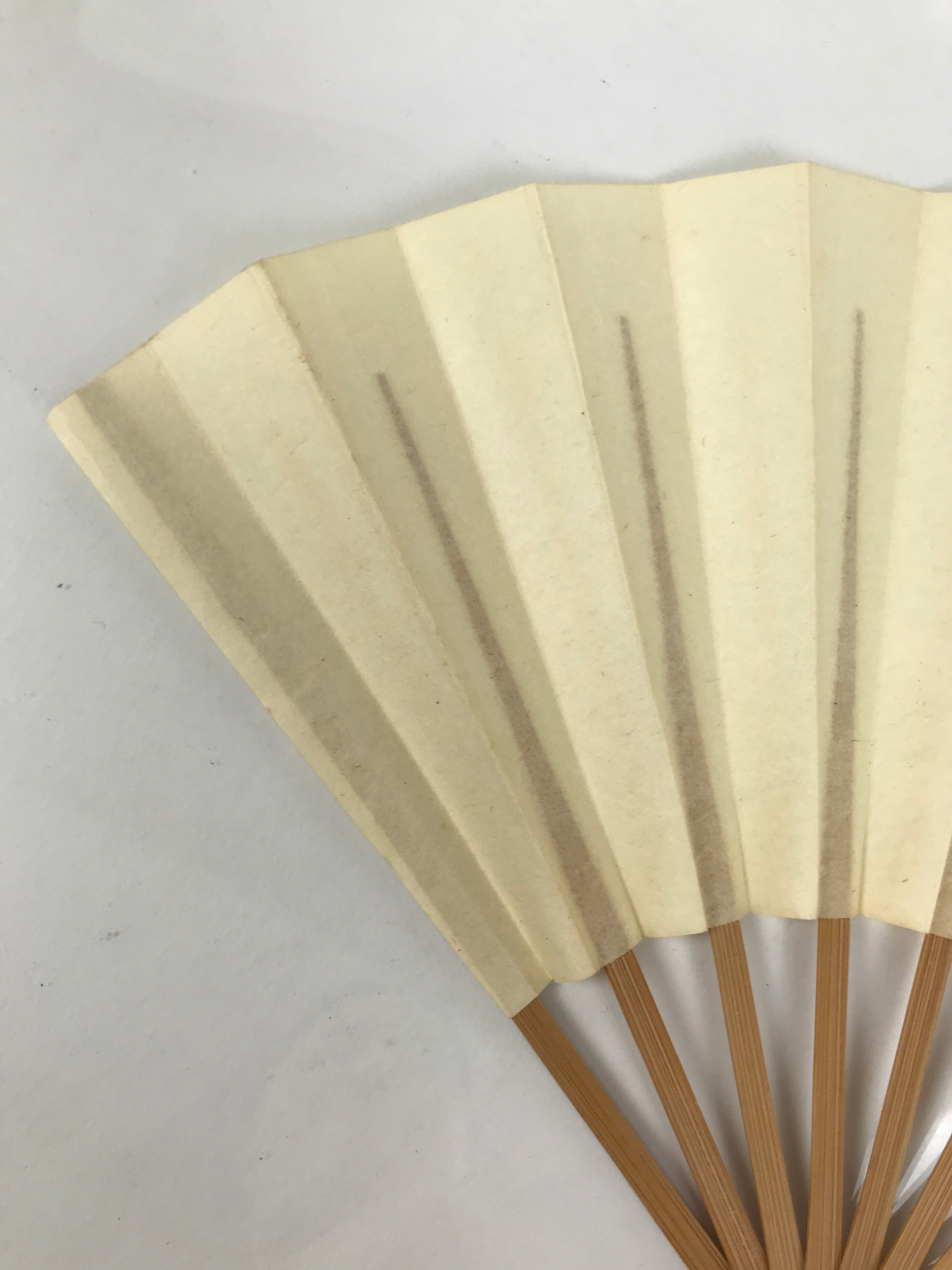 Japanese Paper Folding Fan Sensu Vtg Bamboo Frame Simple Blank Beige 4D884