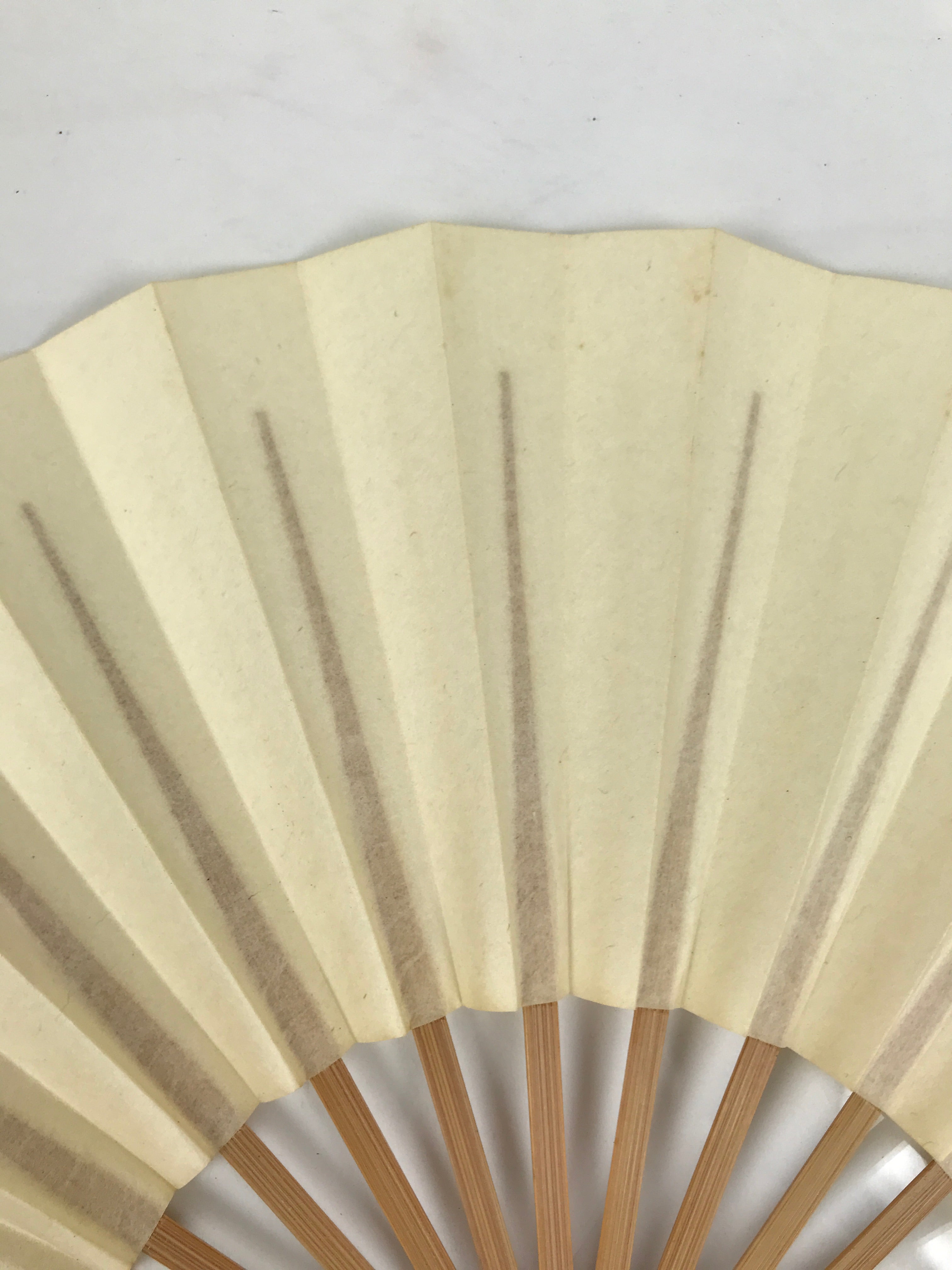 Japanese Paper Folding Fan Sensu Vtg Bamboo Frame Simple Blank Beige 4D884