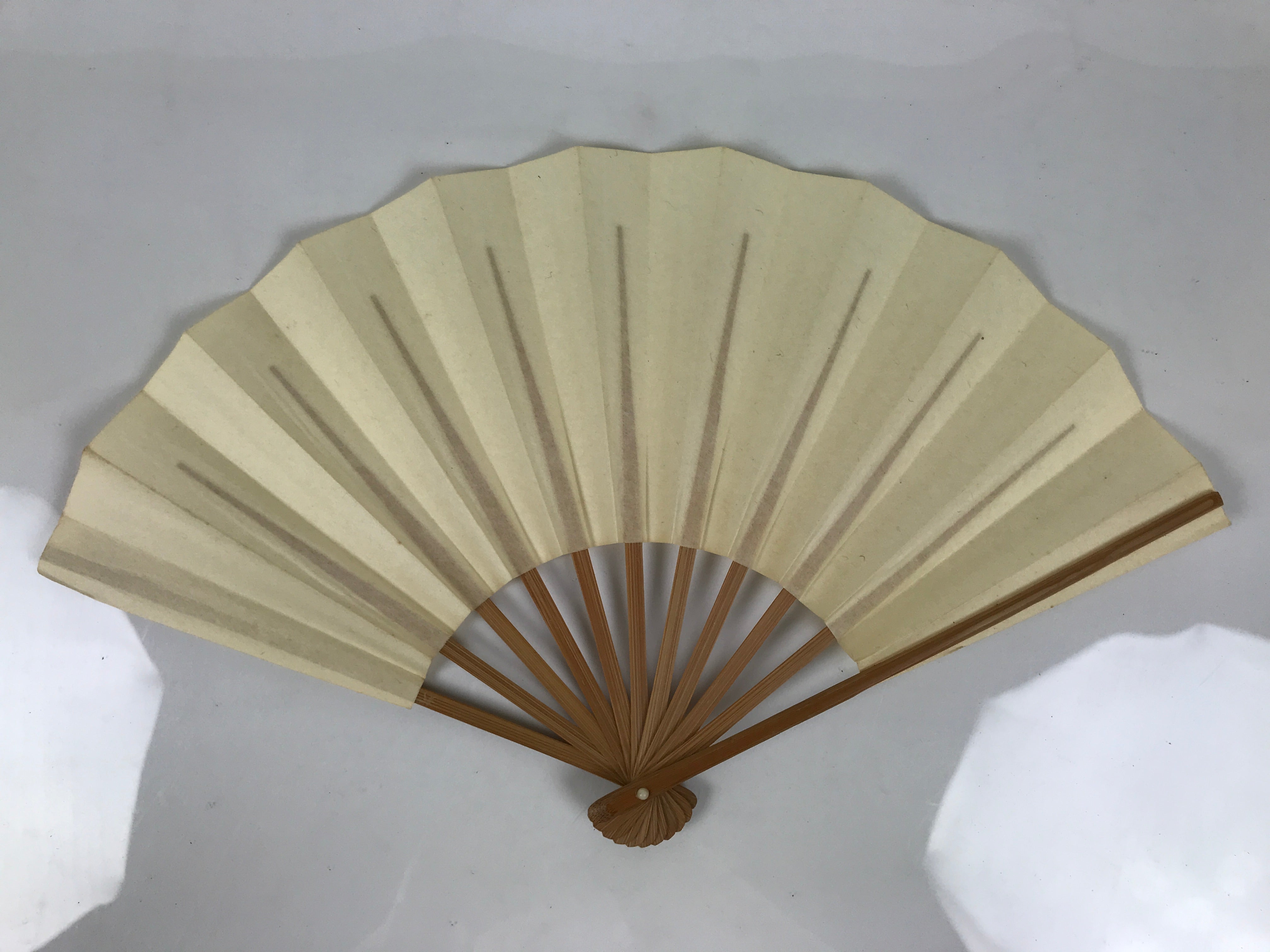 Japanese Paper Folding Fan Sensu Vtg Bamboo Frame Simple Blank Beige 4D884