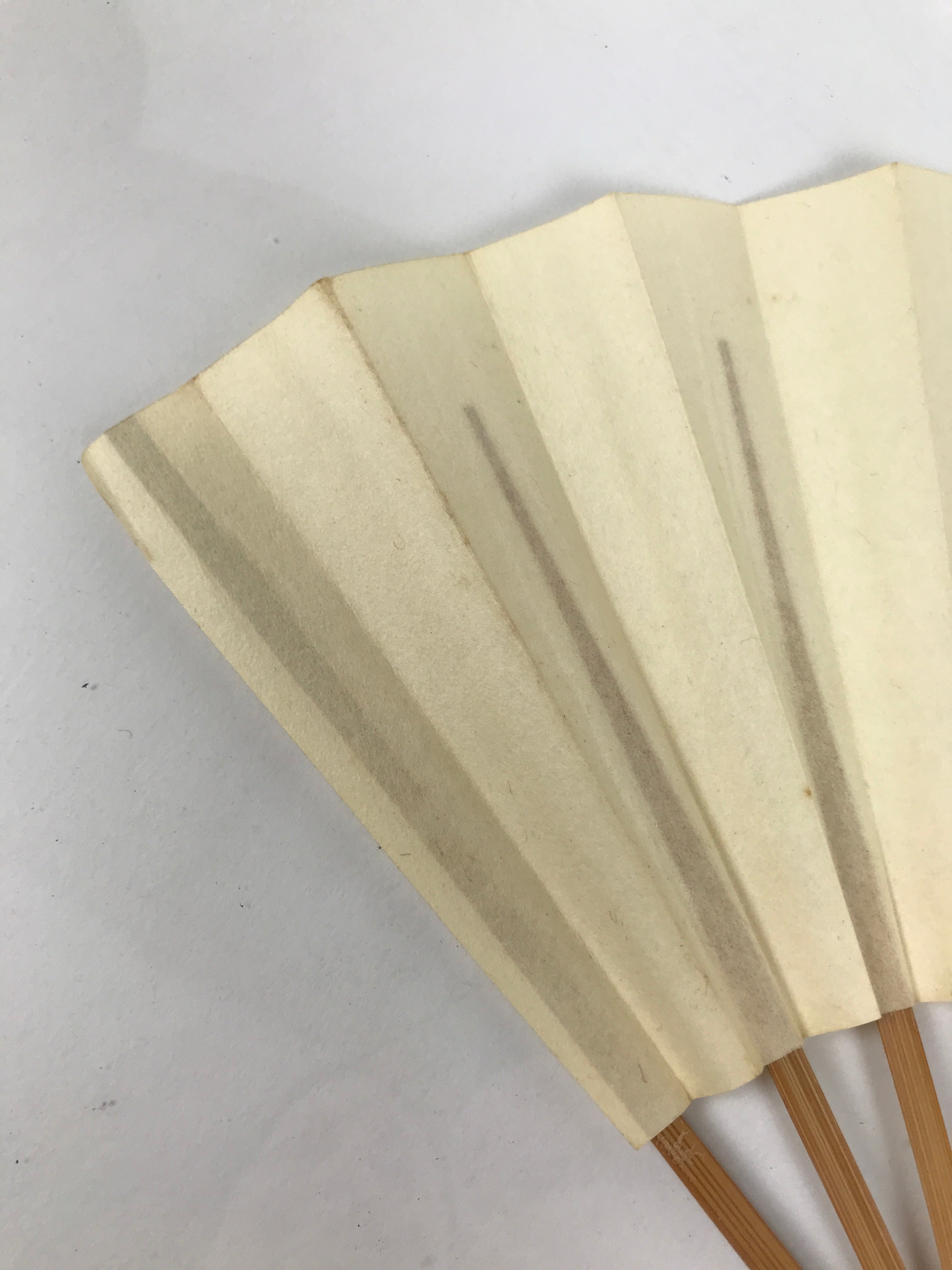 Japanese Paper Folding Fan Sensu Vtg Bamboo Frame Simple Blank Beige 4D884