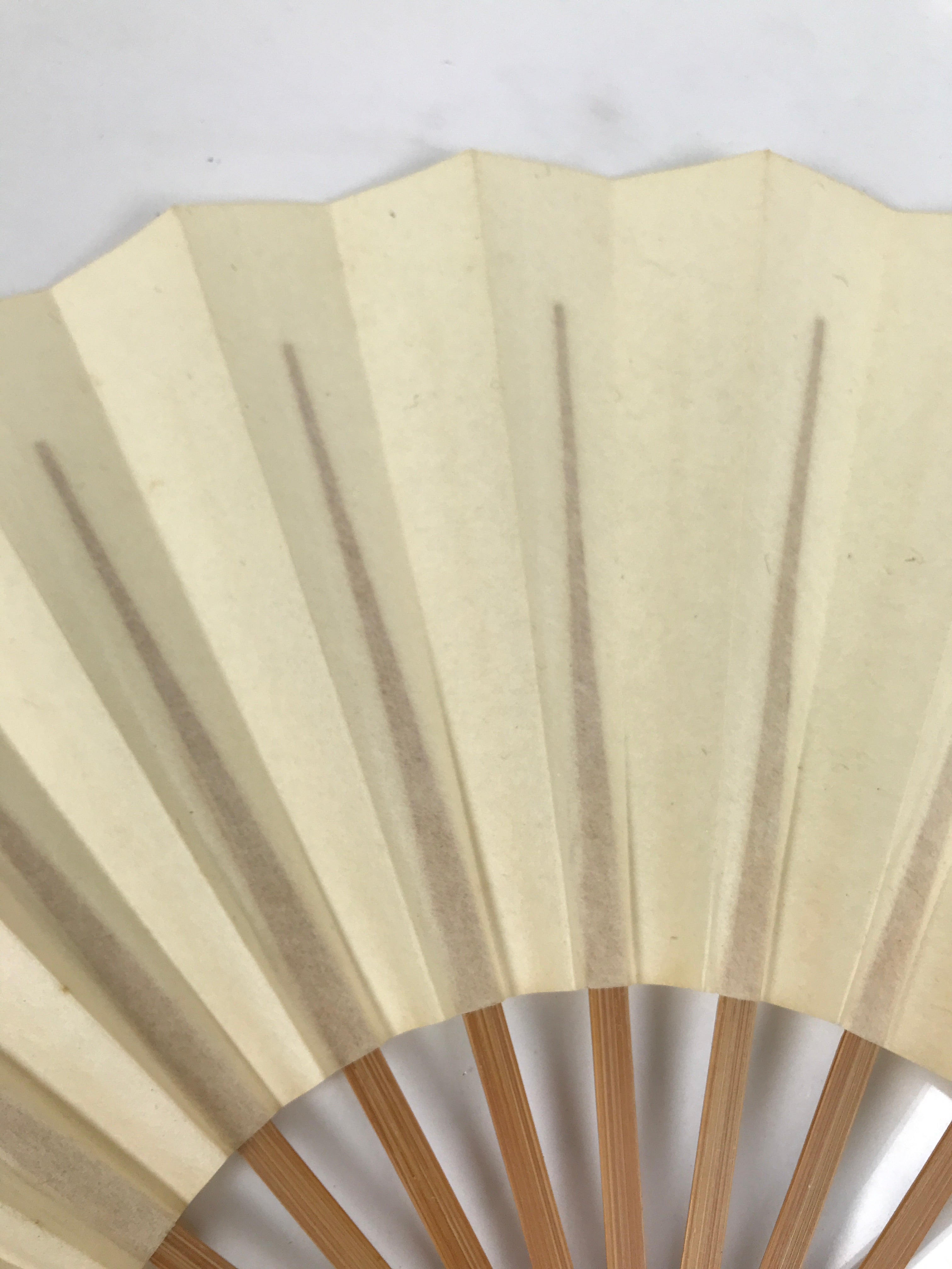 Japanese Paper Folding Fan Sensu Vtg Bamboo Frame Simple Blank Beige 4D884