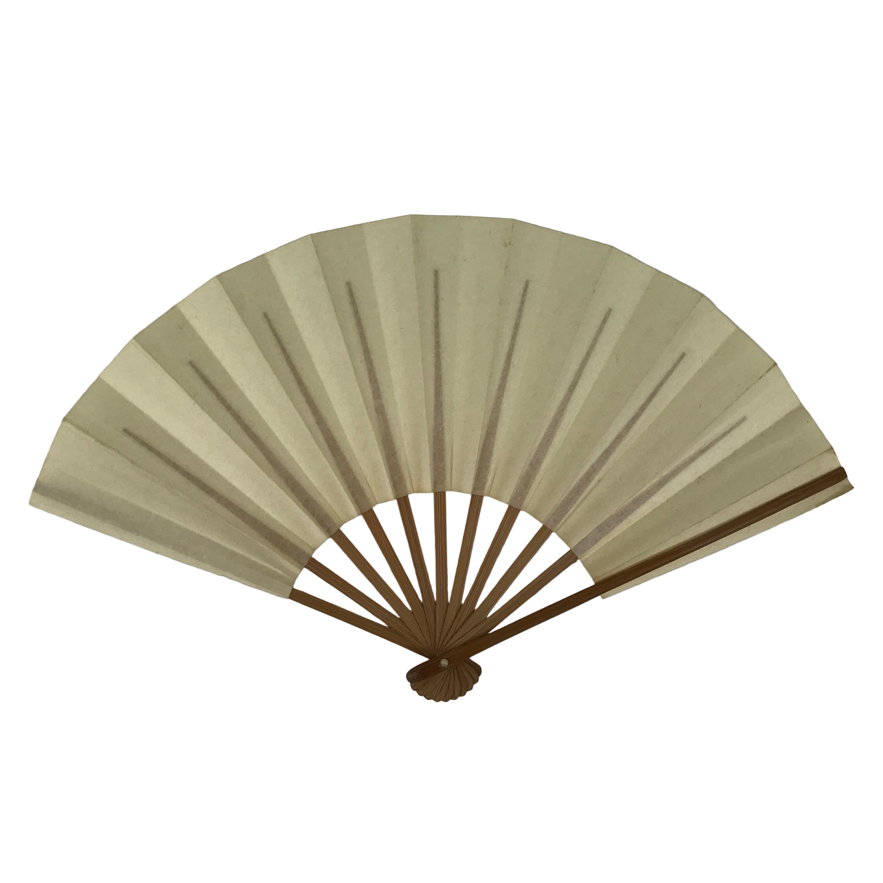 Japanese Paper Folding Fan Sensu Vtg Bamboo Frame Simple Blank Beige 4D884