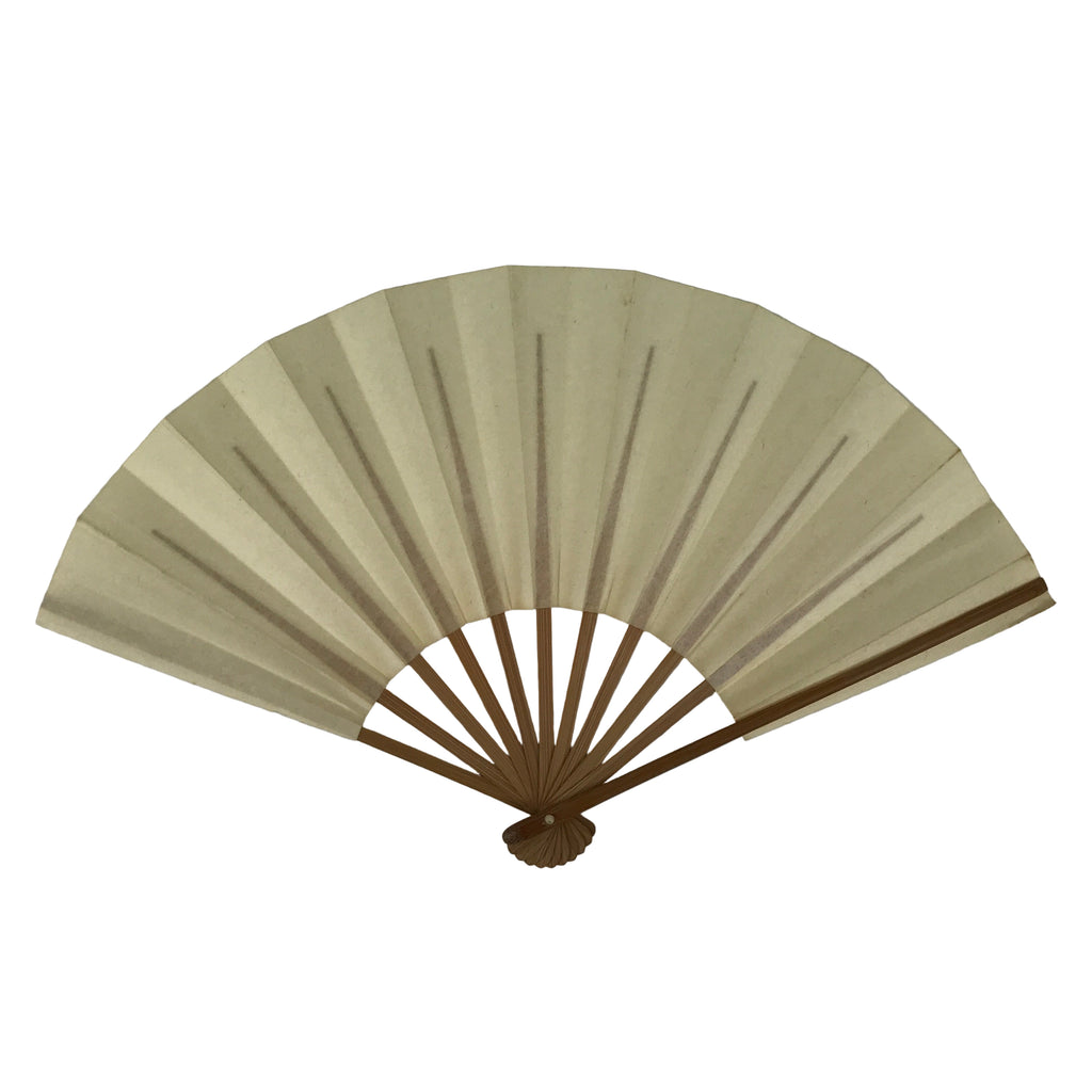 Japanese Paper Folding Fan Sensu Vtg Bamboo Frame Simple Blank Beige 4D884