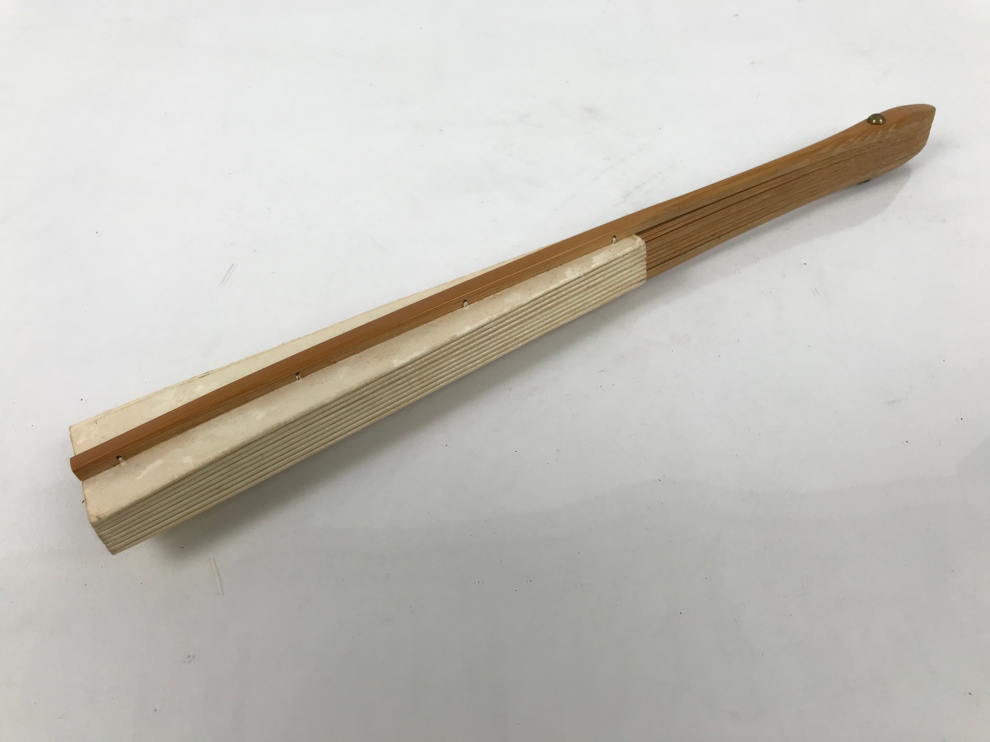 Japanese Paper Folding Fan Sensu Vtg Bamboo Frame Simple Blank Beige 4D890