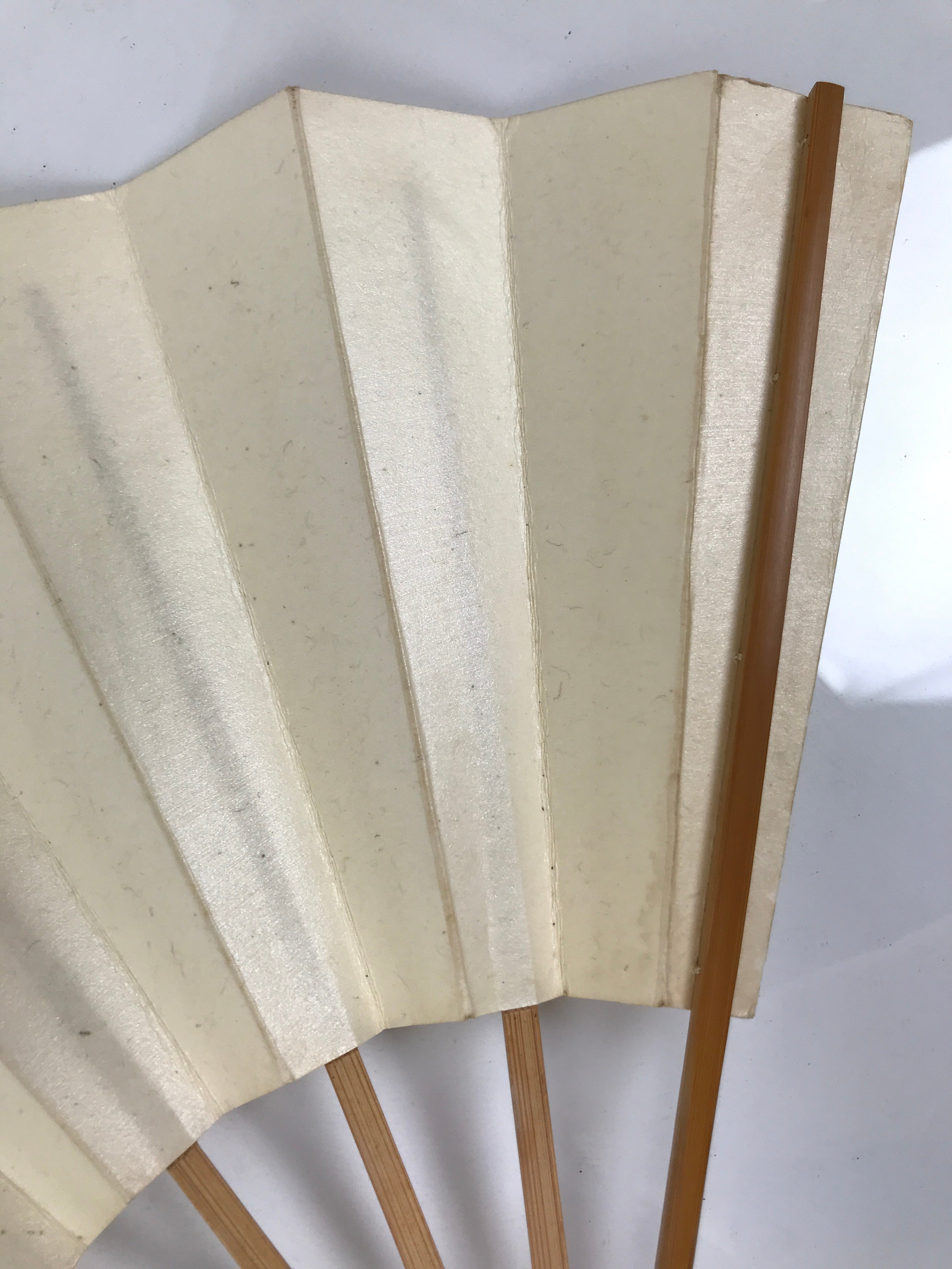 Japanese Paper Folding Fan Sensu Vtg Bamboo Frame Simple Blank Beige 4D890