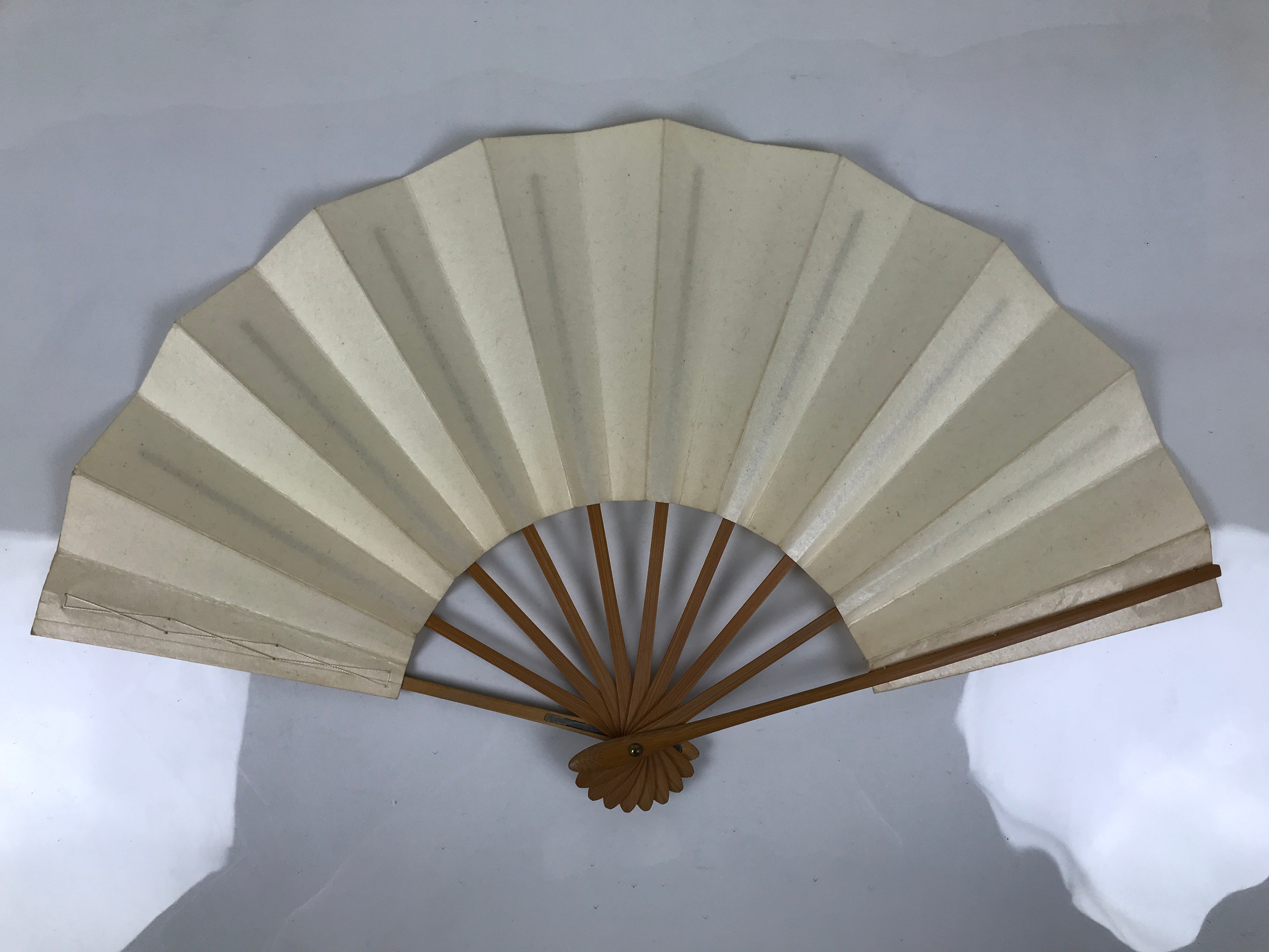 Japanese Paper Folding Fan Sensu Vtg Bamboo Frame Simple Blank Beige 4D890