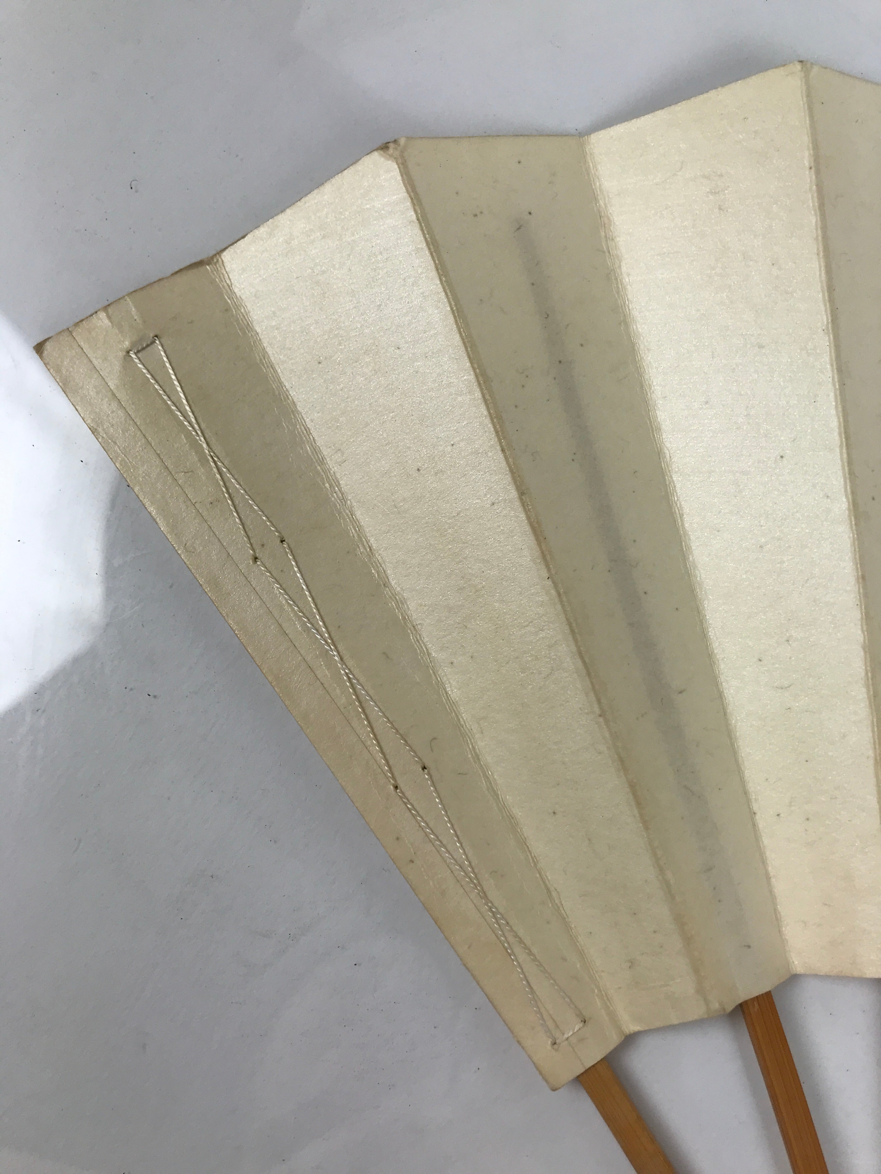 Japanese Paper Folding Fan Sensu Vtg Bamboo Frame Simple Blank Beige 4D890
