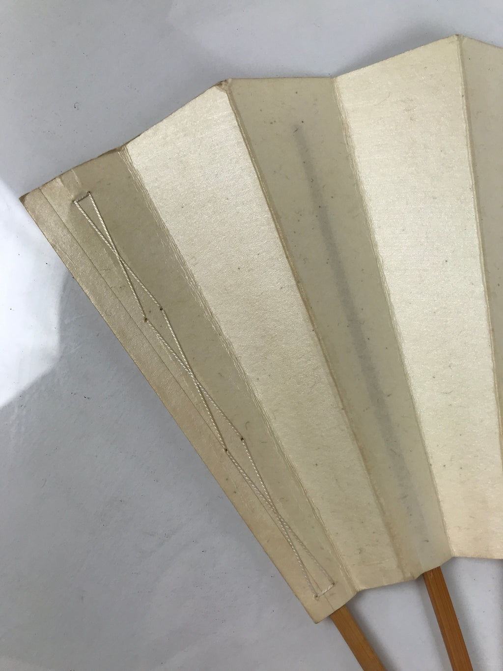 Japanese Paper Folding Fan Sensu Vtg Bamboo Frame Simple Blank Beige 4D890