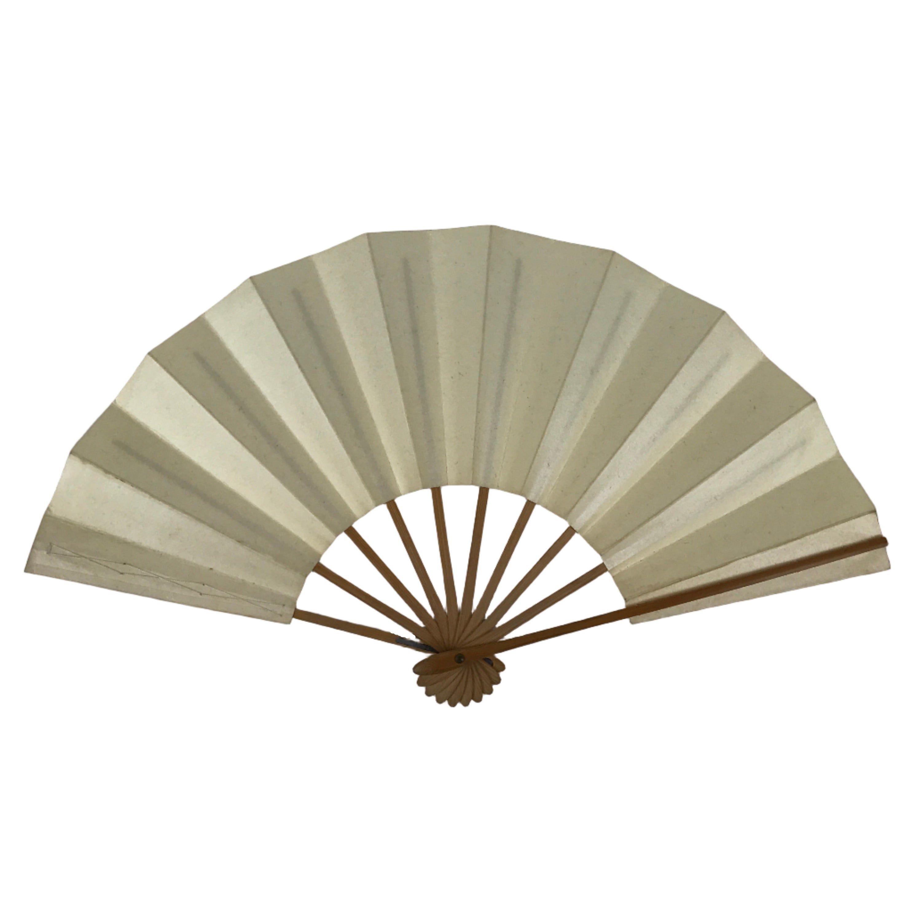 Japanese Paper Folding Fan Sensu Vtg Bamboo Frame Simple Blank Beige 4D890