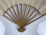 Japanese Paper Folding Fan Sensu Vtg Bamboo Frame Simple Blank Beige Silver 5D11