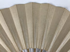 Japanese Paper Folding Fan Sensu Vtg Bamboo Frame Simple Blank Beige Silver 5D11