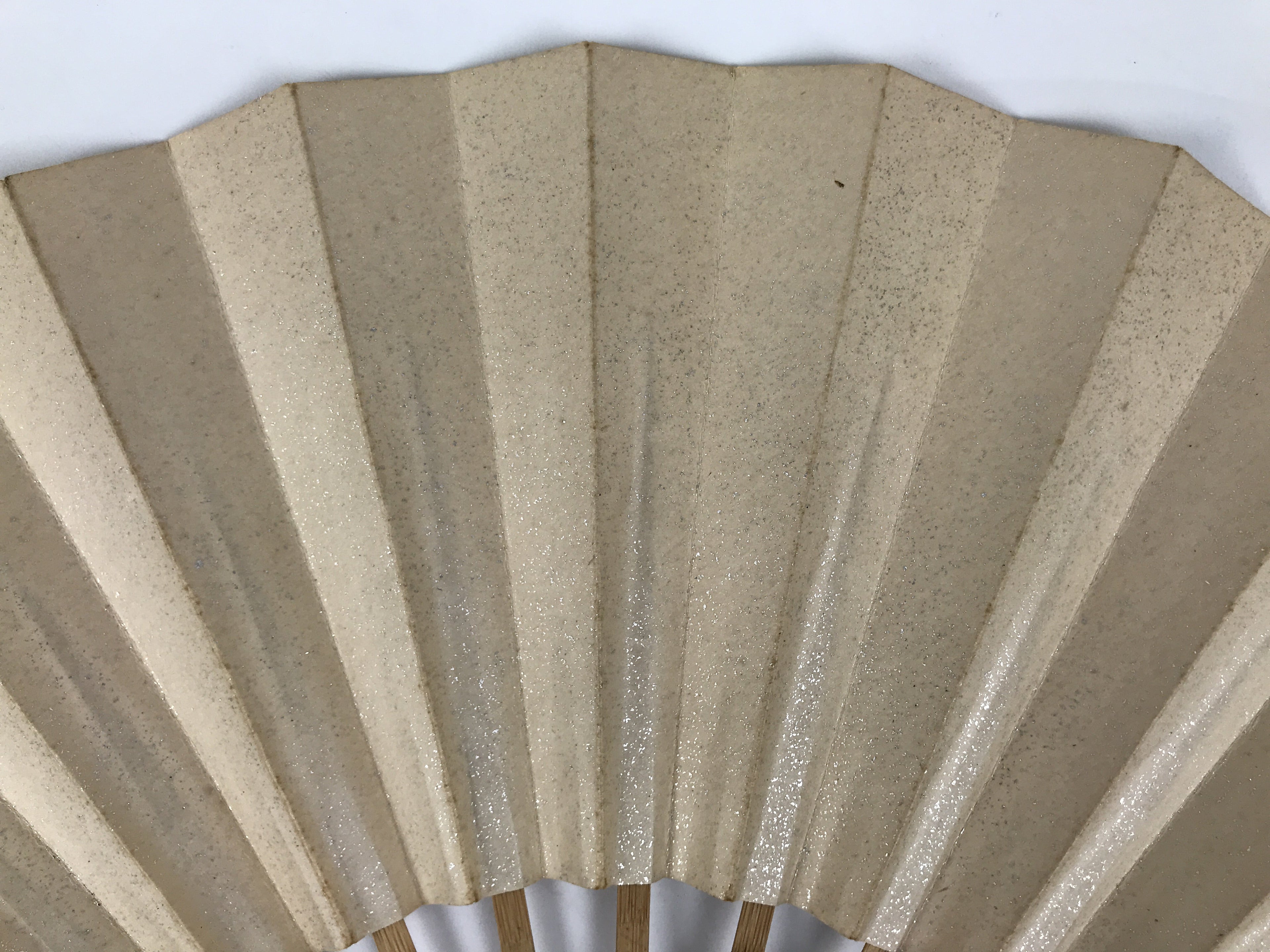 Japanese Paper Folding Fan Sensu Vtg Bamboo Frame Simple Blank Beige Silver 5D11