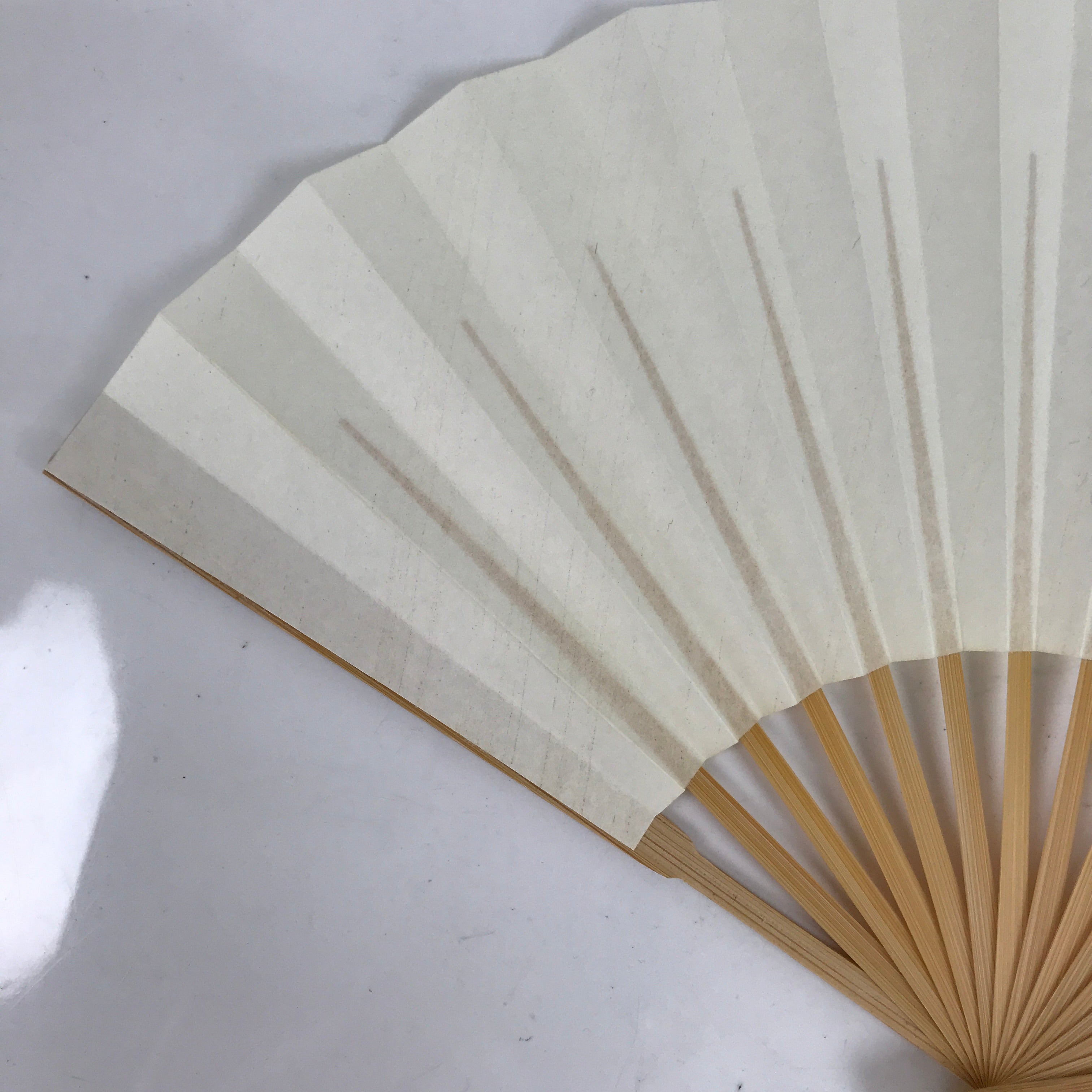 Japanese Paper Folding Fan Sensu Vtg Bamboo Frame Simple Blank White 4D842