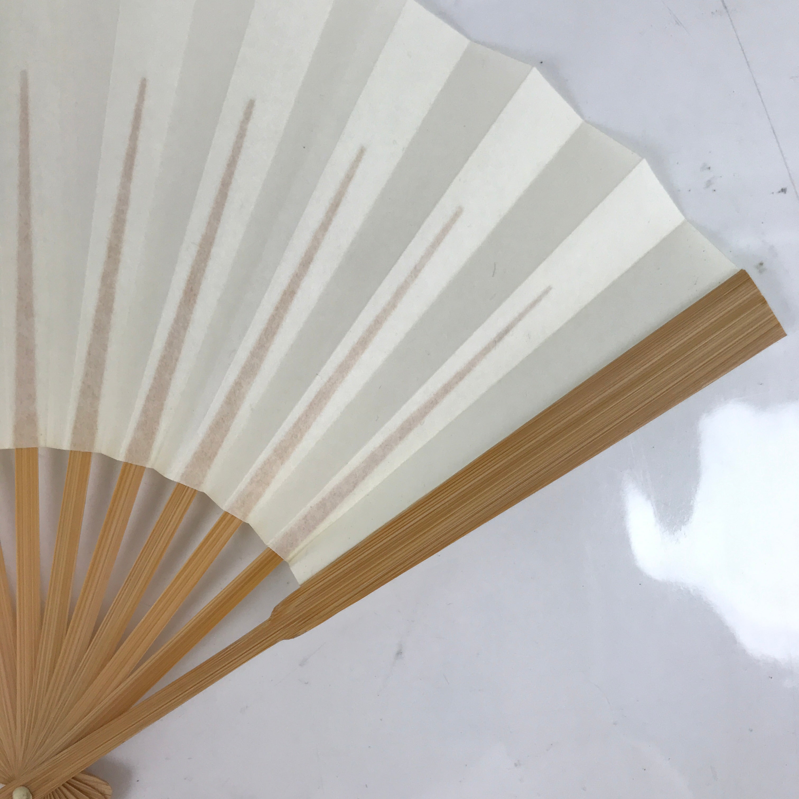 Japanese Paper Folding Fan Sensu Vtg Bamboo Frame Simple Blank White 4D842