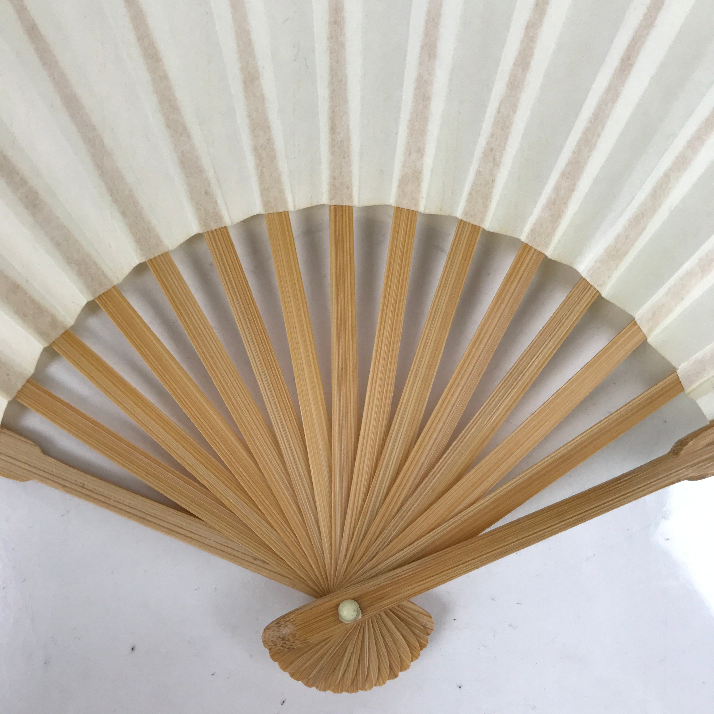 Japanese Paper Folding Fan Sensu Vtg Bamboo Frame Simple Blank White 4D842