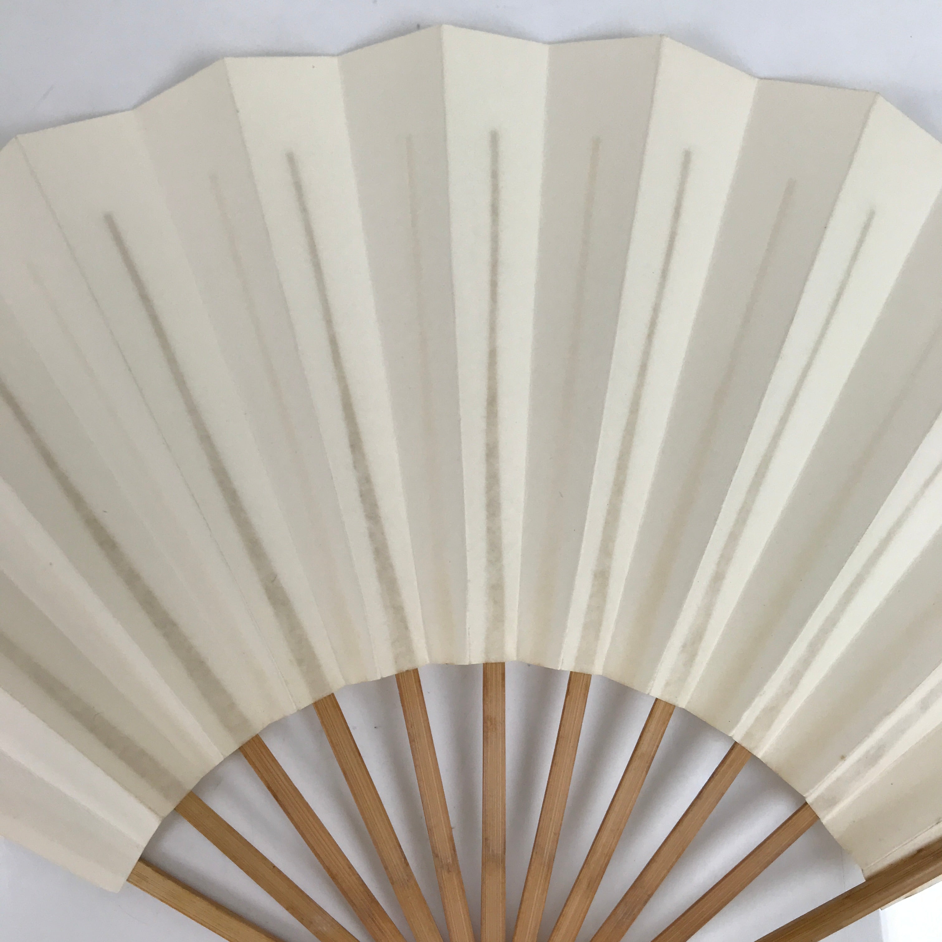 Japanese Paper Folding Fan Sensu Vtg Bamboo Frame Simple Blank White 4D853