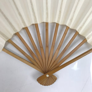 Japanese Paper Folding Fan Sensu Vtg Bamboo Frame Simple Blank White 4D853