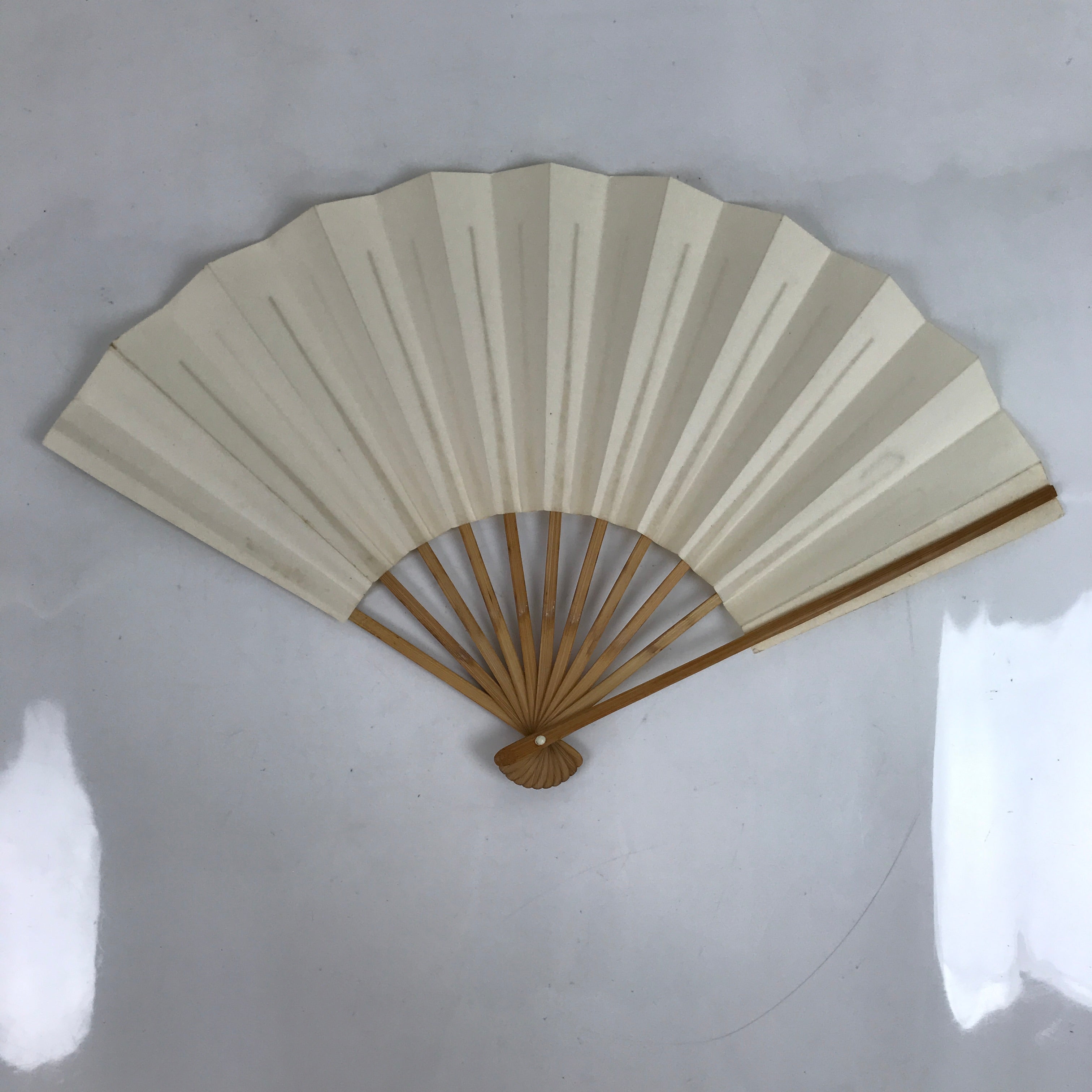 Japanese Paper Folding Fan Sensu Vtg Bamboo Frame Simple Blank White 4D853