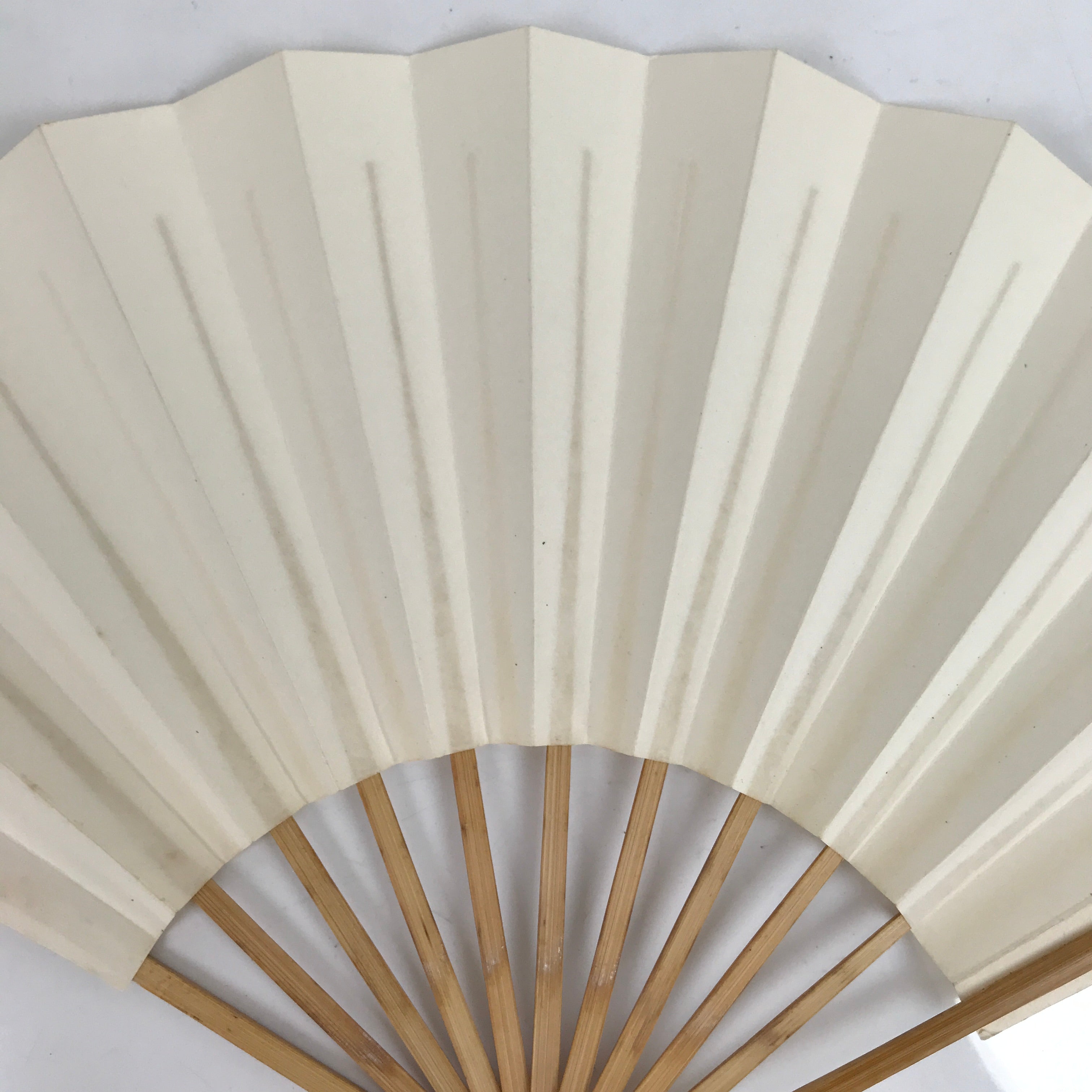 Japanese Paper Folding Fan Sensu Vtg Bamboo Frame Simple Blank White 4D853