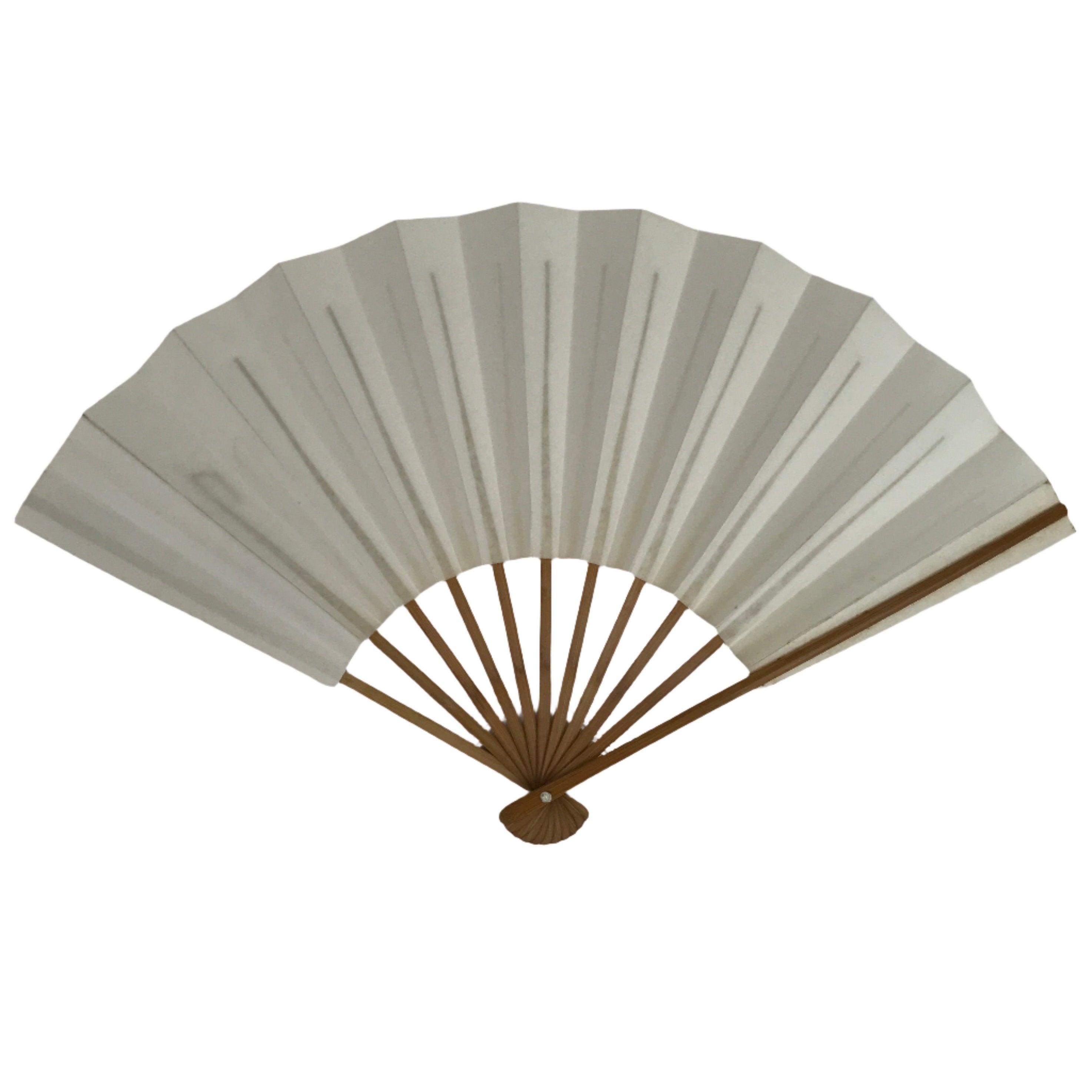 Japanese Paper Folding Fan Sensu Vtg Bamboo Frame Simple Blank White 4D853