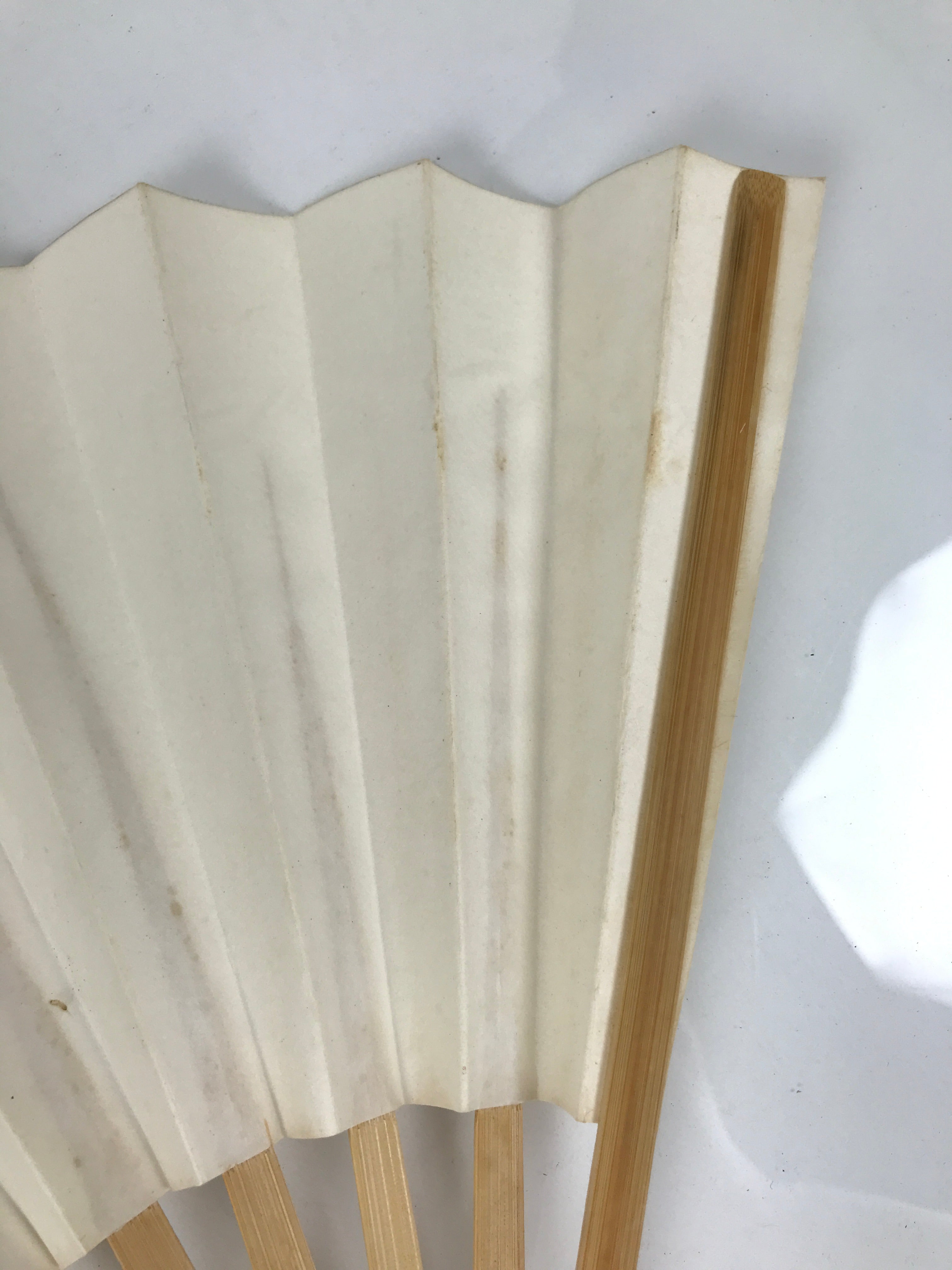 Japanese Paper Folding Fan Sensu Vtg Bamboo Frame Simple Blank White 4D887