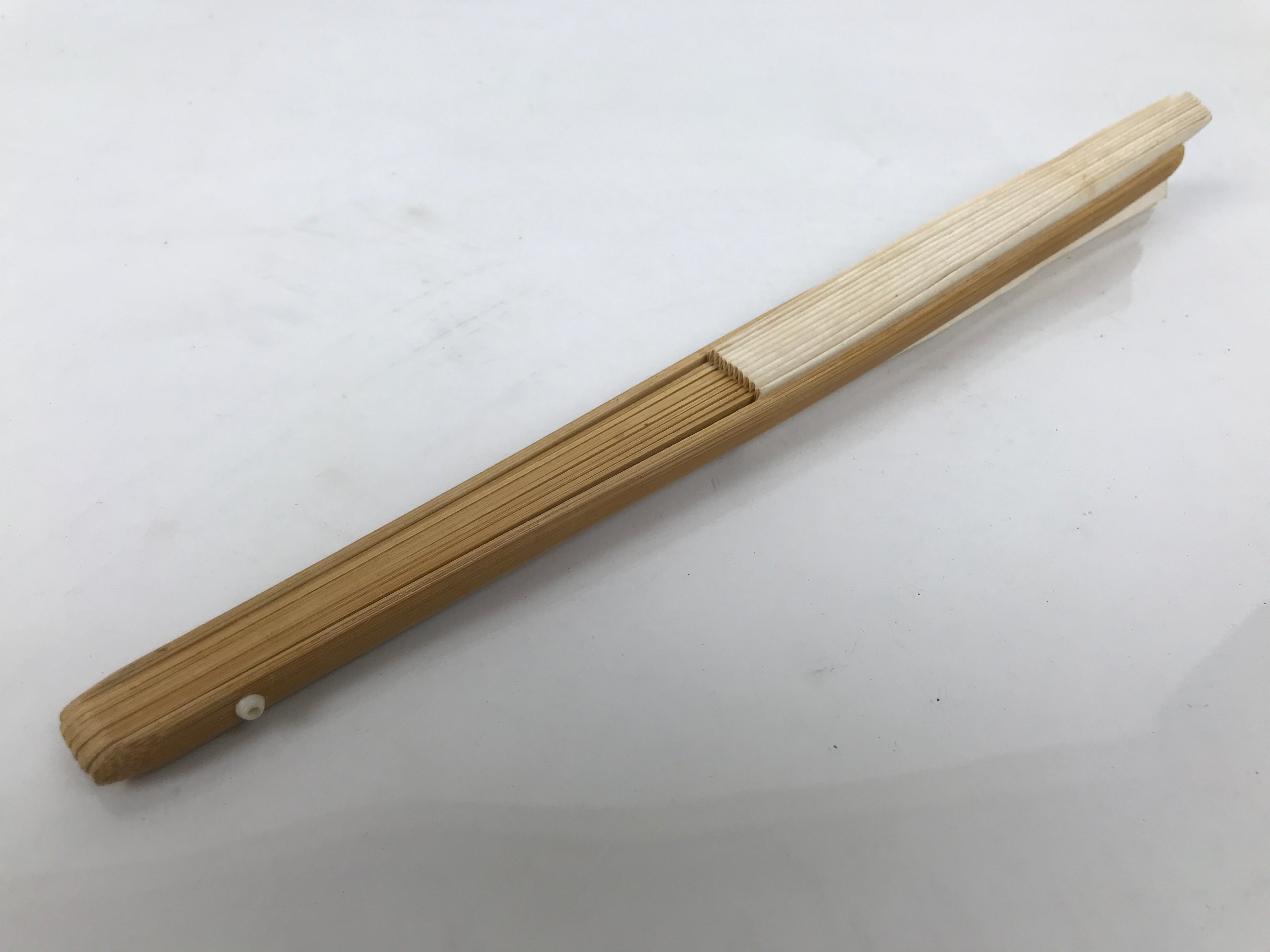 Japanese Paper Folding Fan Sensu Vtg Bamboo Frame Simple Blank White 4D887