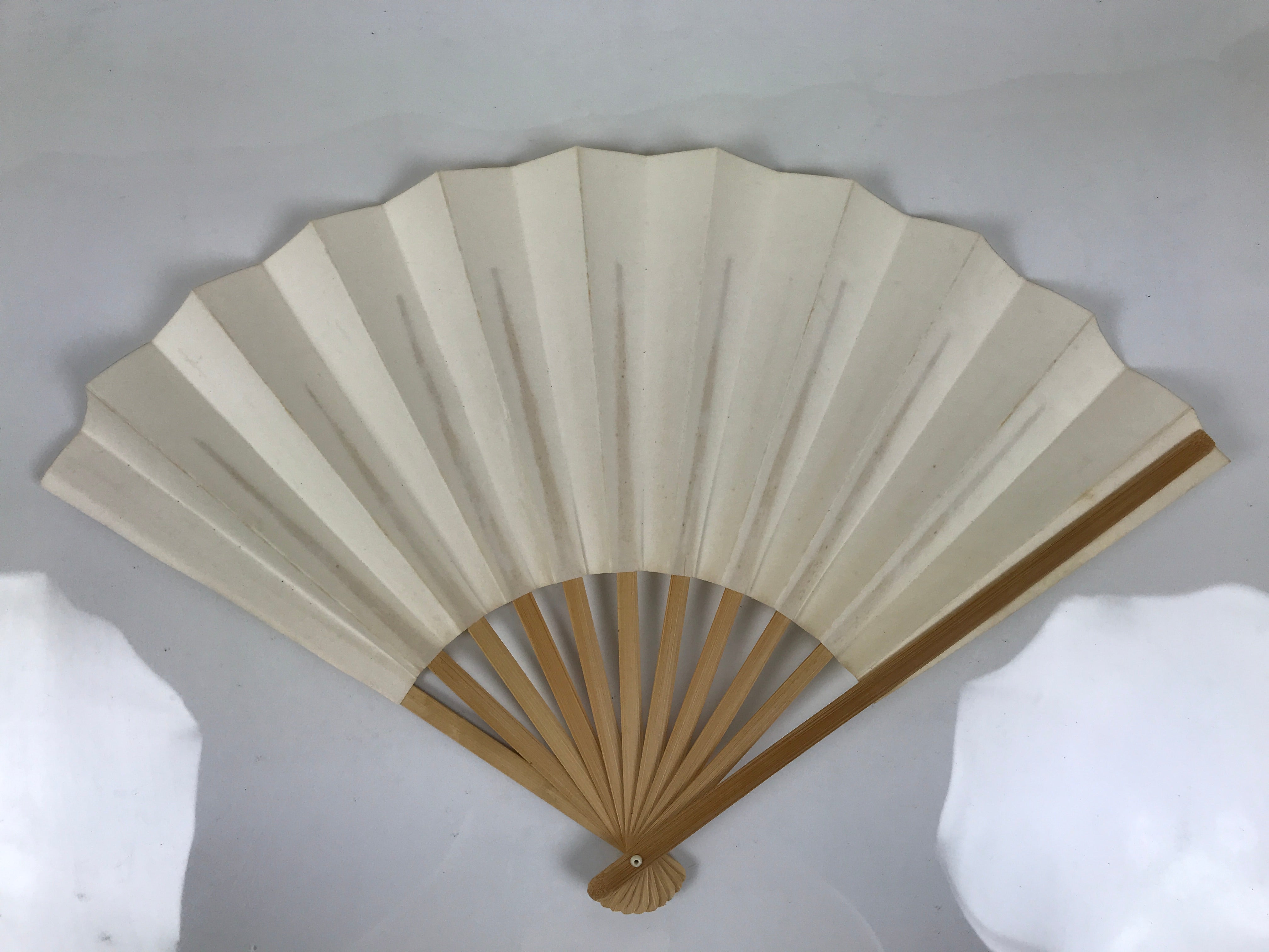 Japanese Paper Folding Fan Sensu Vtg Bamboo Frame Simple Blank White 4D887