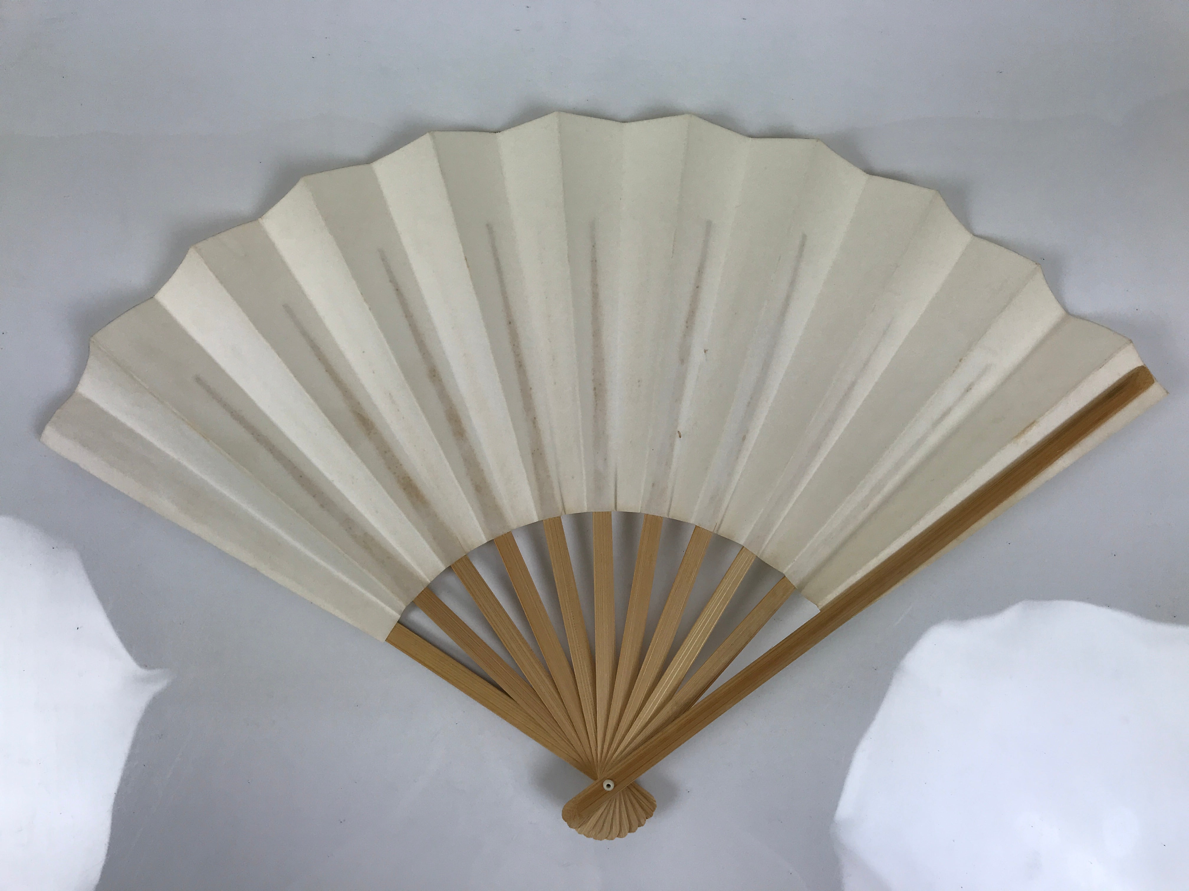 Japanese Paper Folding Fan Sensu Vtg Bamboo Frame Simple Blank White 4D887