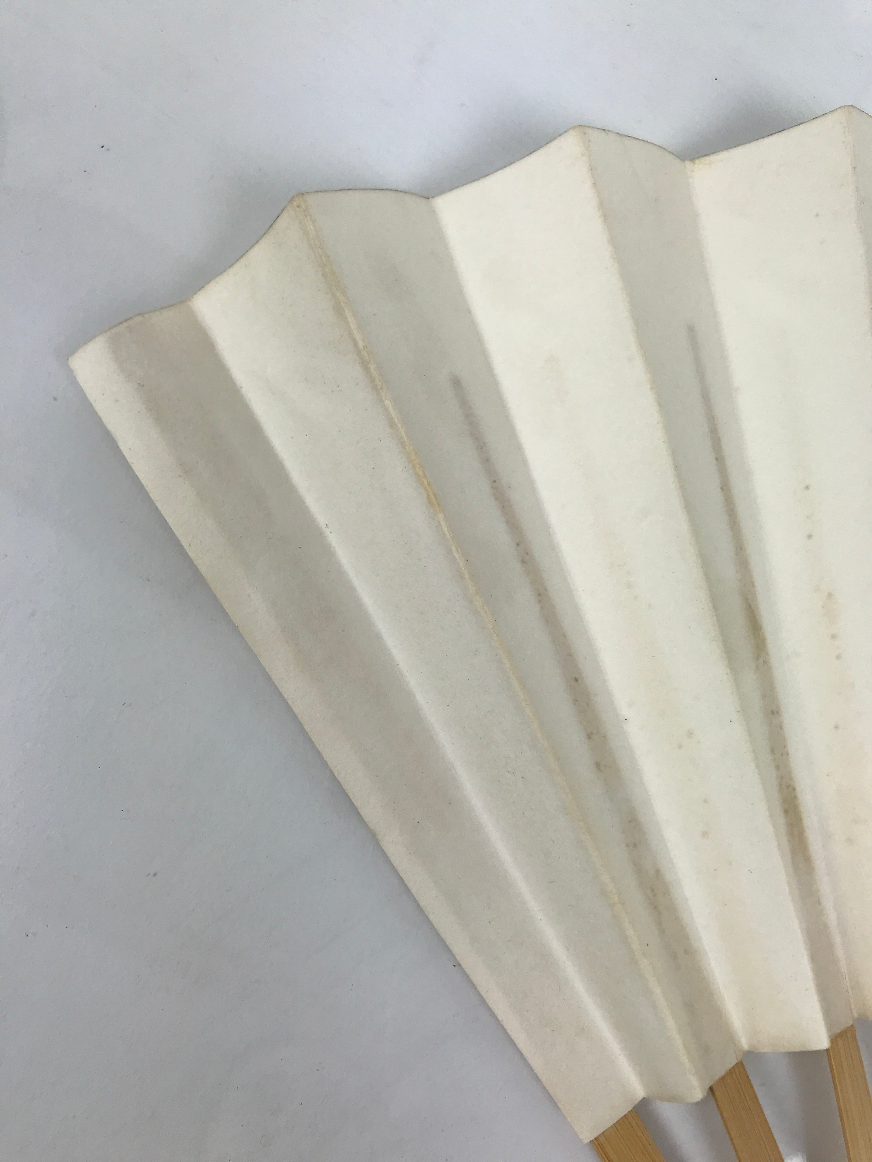 Japanese Paper Folding Fan Sensu Vtg Bamboo Frame Simple Blank White 4D887