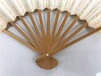 Japanese Paper Folding Fan Sensu Vtg Bamboo Frame Simple Blank White 4D888