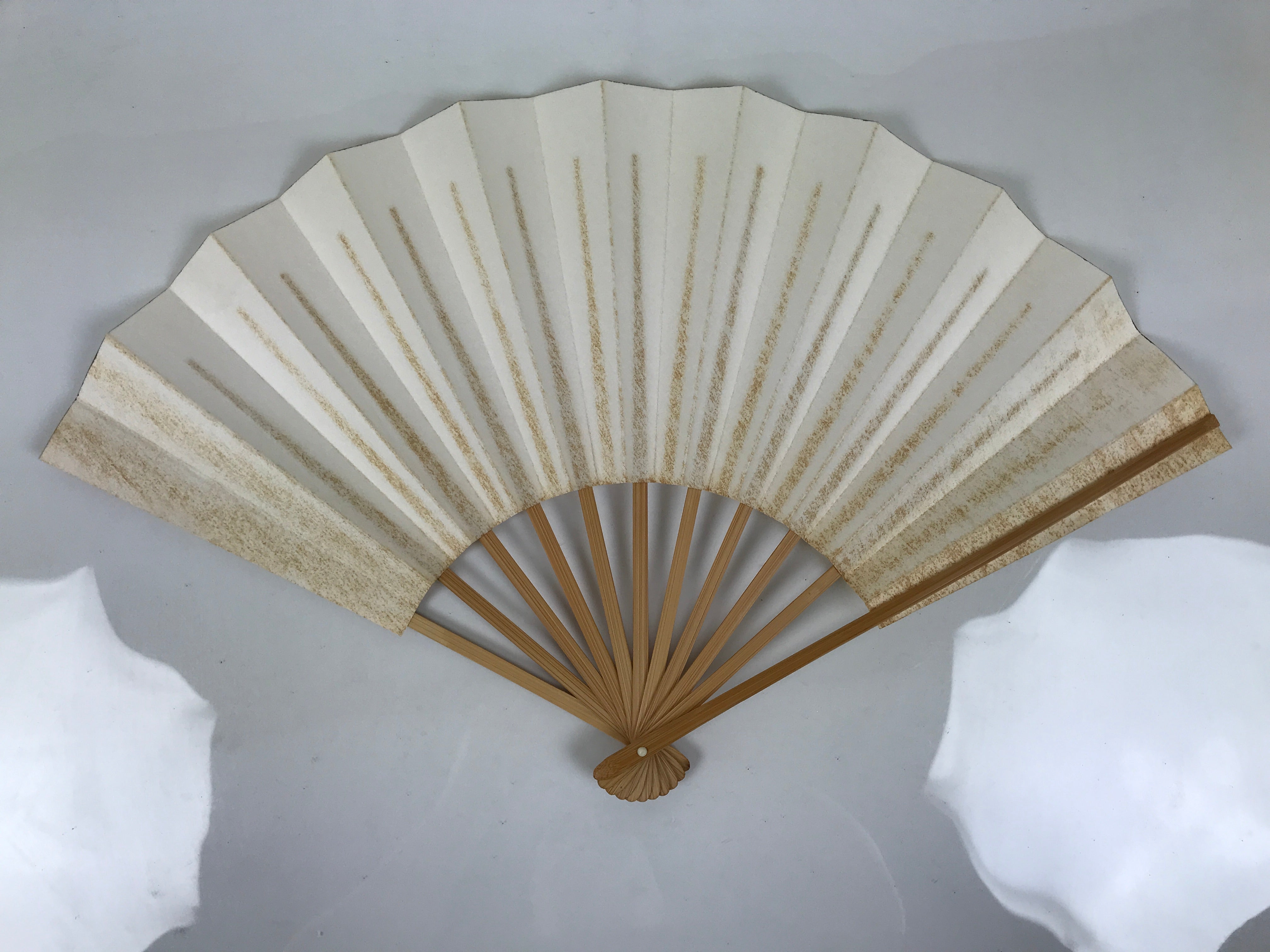 Japanese Paper Folding Fan Sensu Vtg Bamboo Frame Simple Blank White 4D888