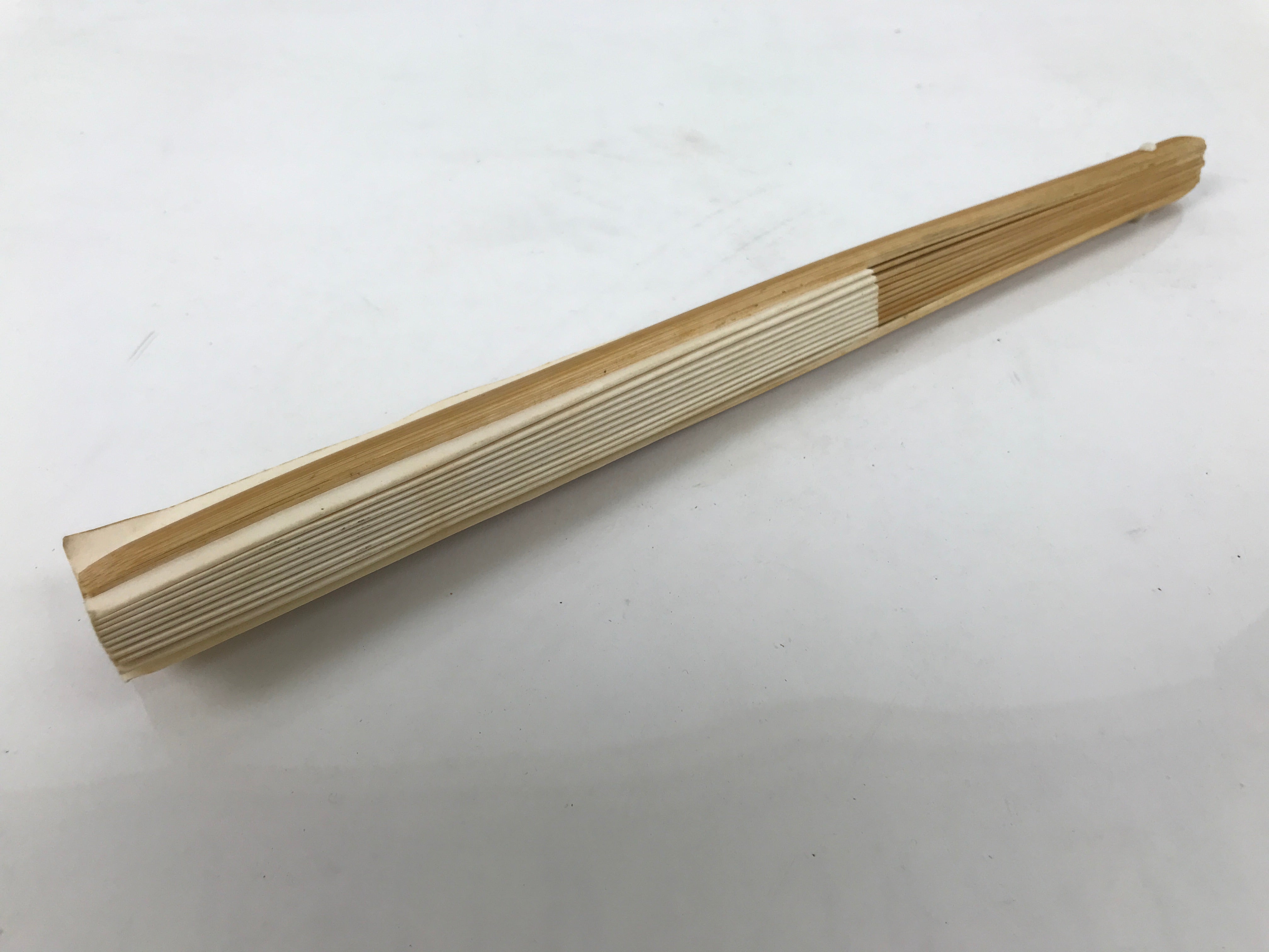 Japanese Paper Folding Fan Sensu Vtg Bamboo Frame Simple Blank White 4D889