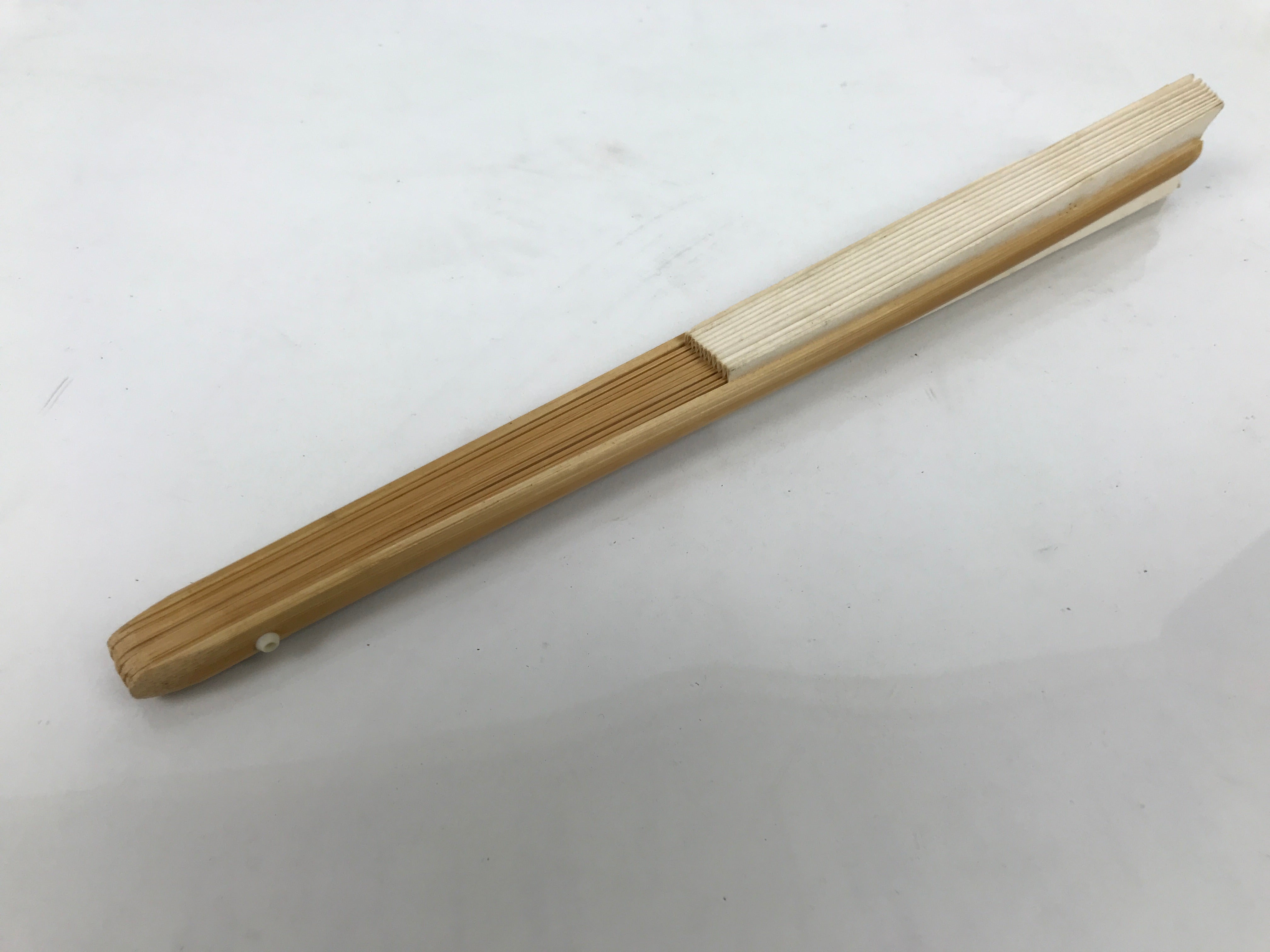 Japanese Paper Folding Fan Sensu Vtg Bamboo Frame Simple Blank White 4D889