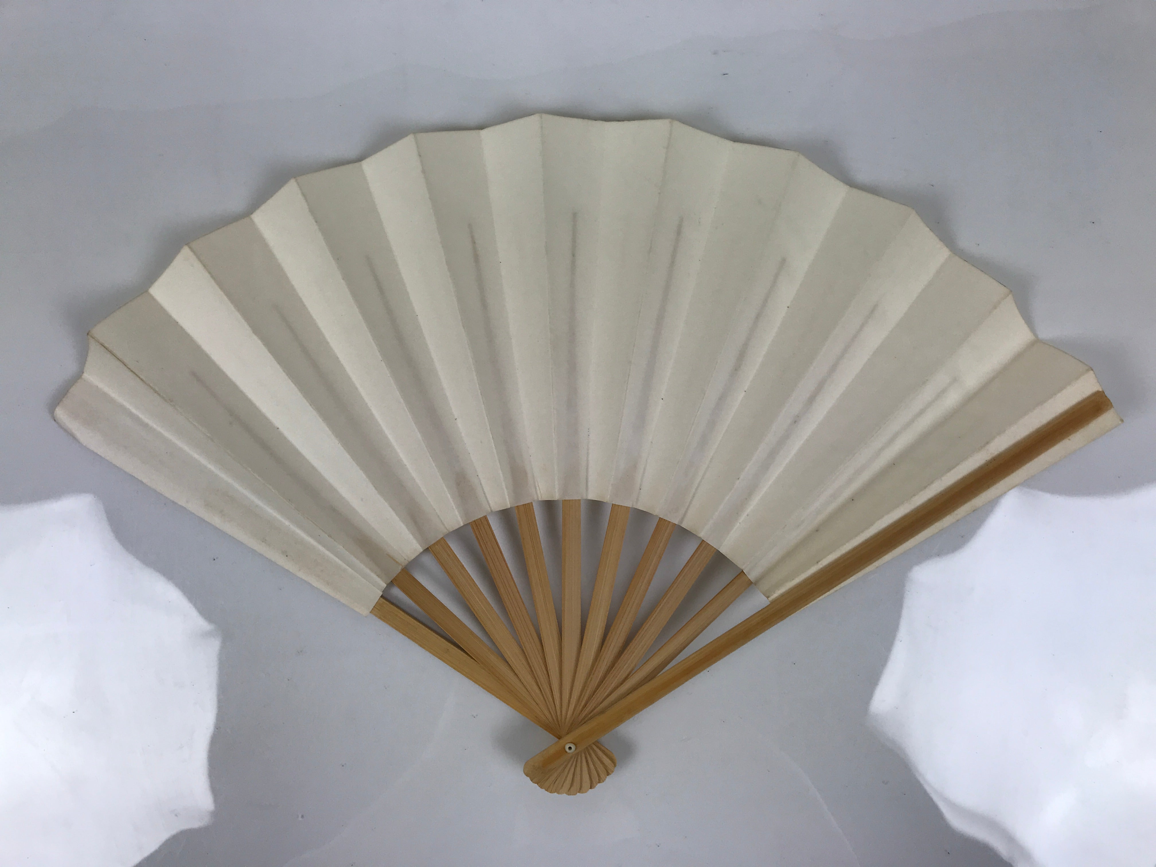 Japanese Paper Folding Fan Sensu Vtg Bamboo Frame Simple Blank White 4D889