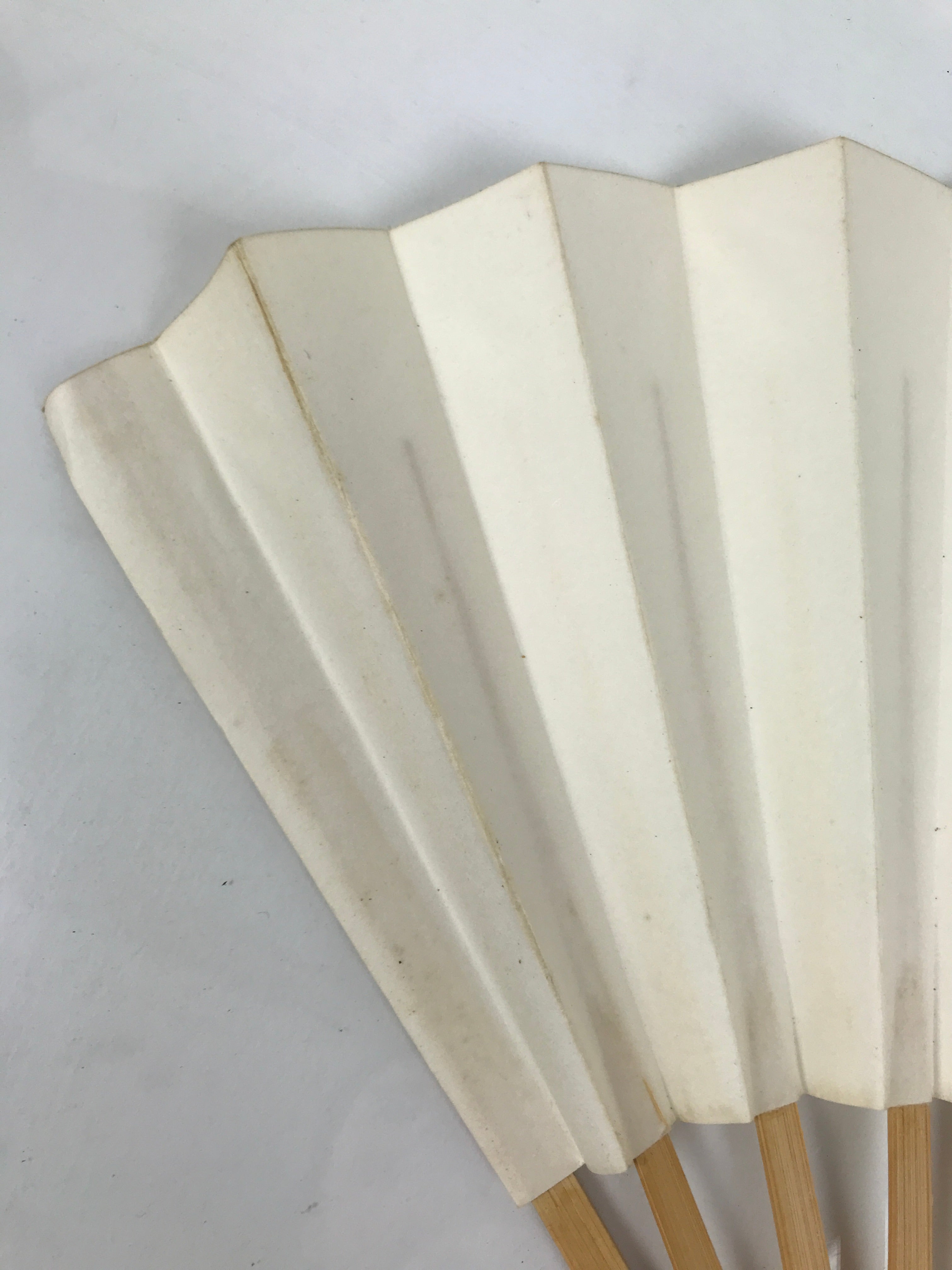 Japanese Paper Folding Fan Sensu Vtg Bamboo Frame Simple Blank White 4D889