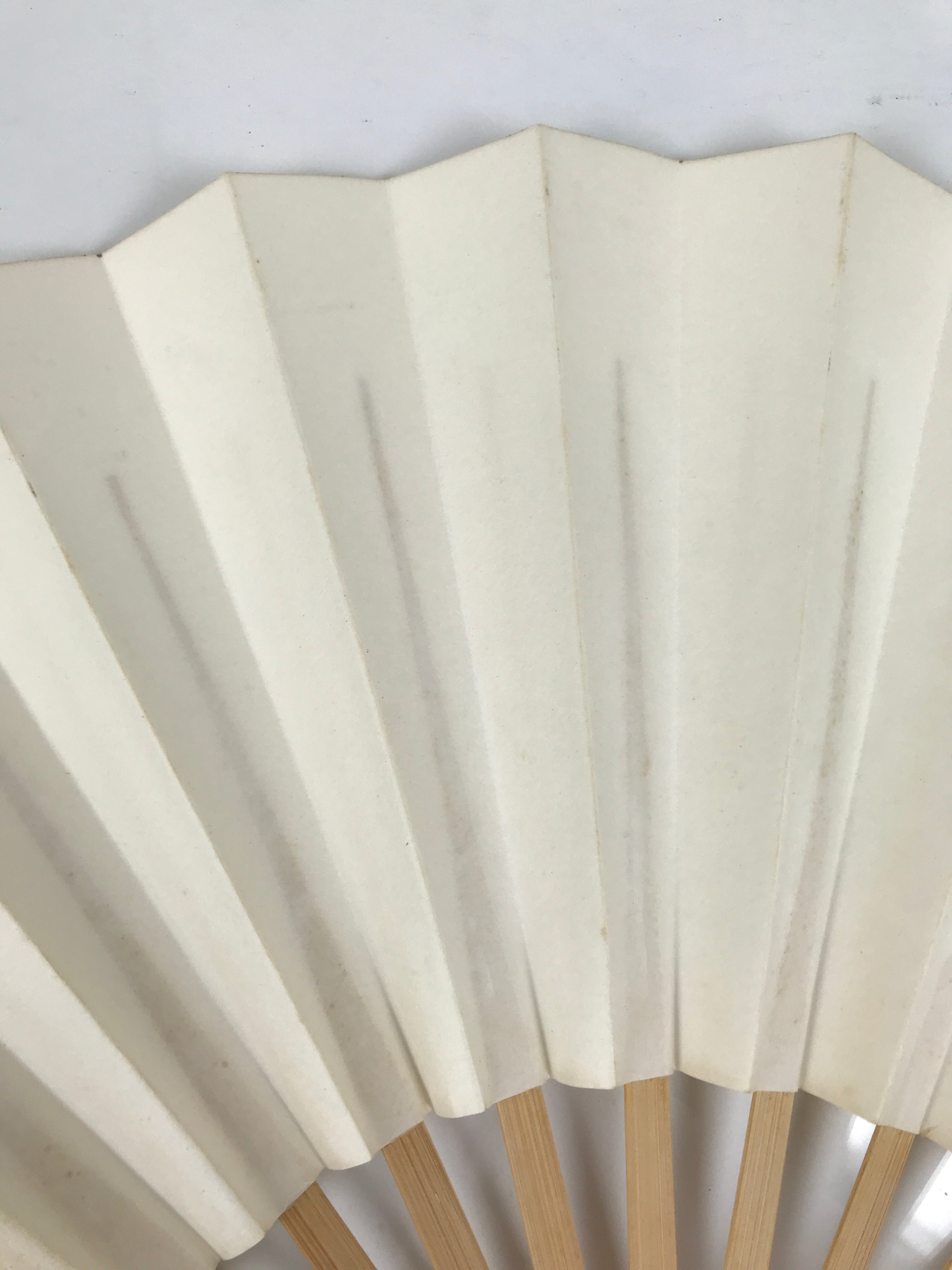 Japanese Paper Folding Fan Sensu Vtg Bamboo Frame Simple Blank White 4D889