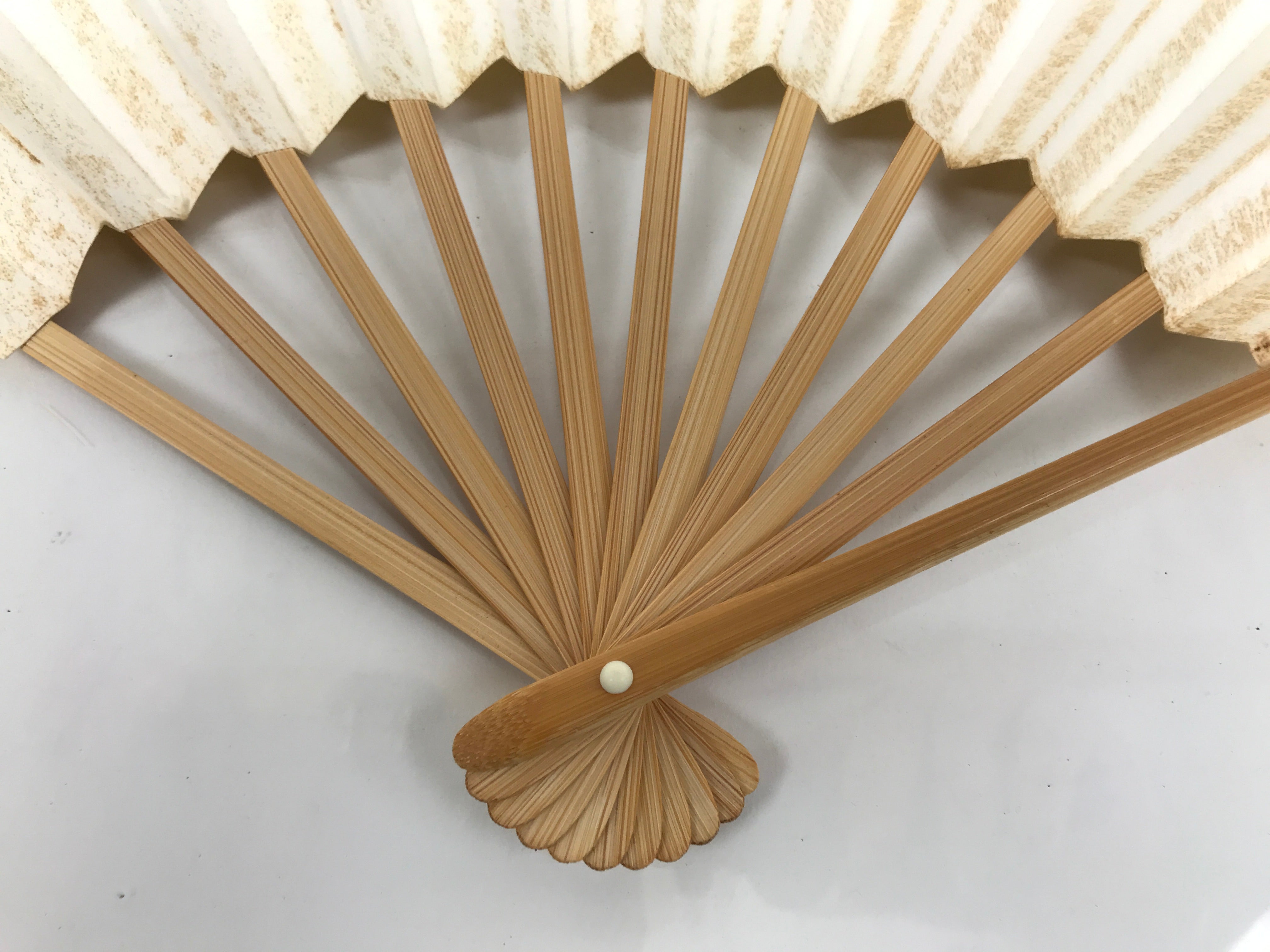 Japanese Paper Folding Fan Sensu Vtg Bamboo Frame Simple Blank White 4D891