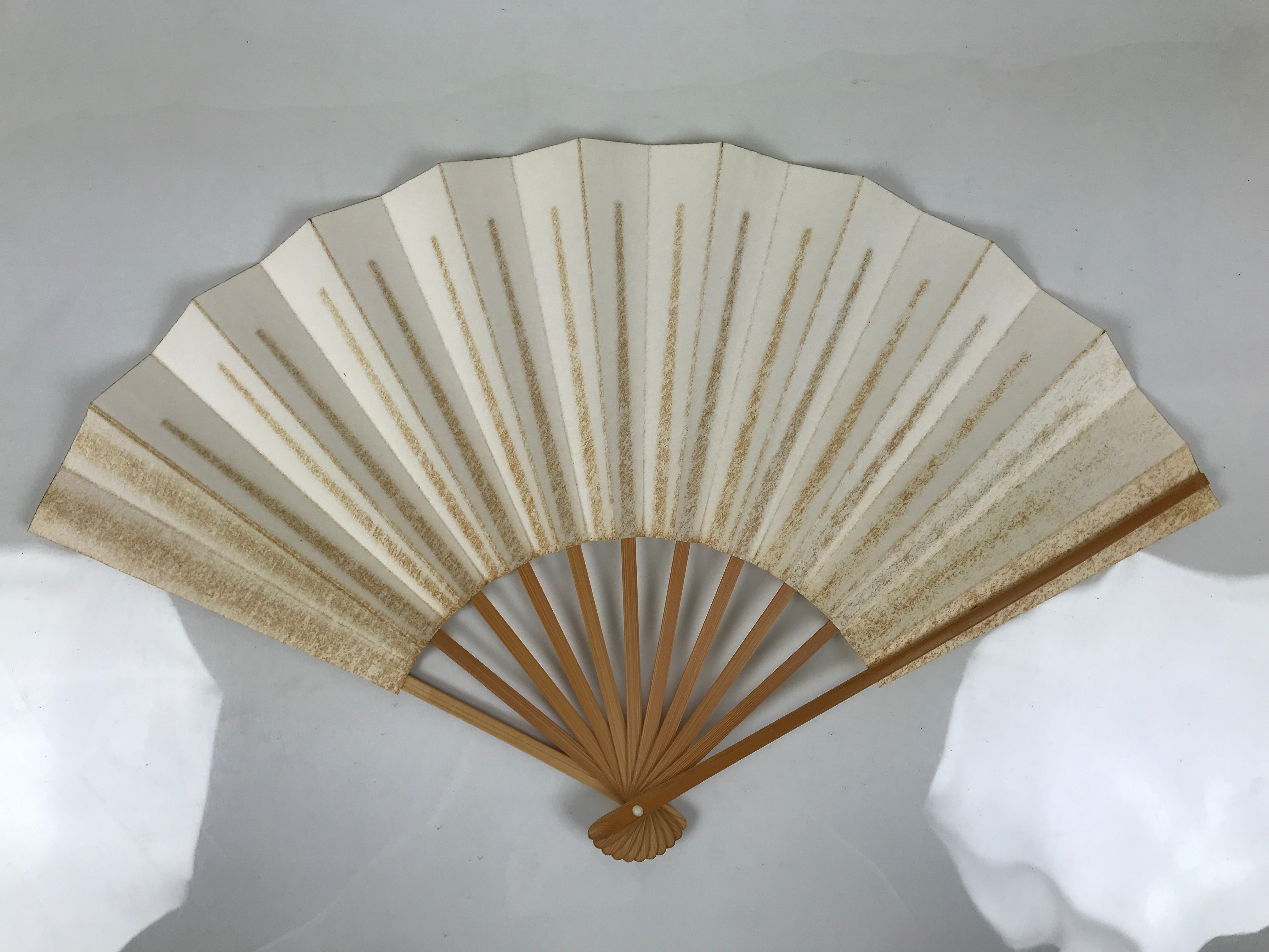 Japanese Paper Folding Fan Sensu Vtg Bamboo Frame Simple Blank White 4D891