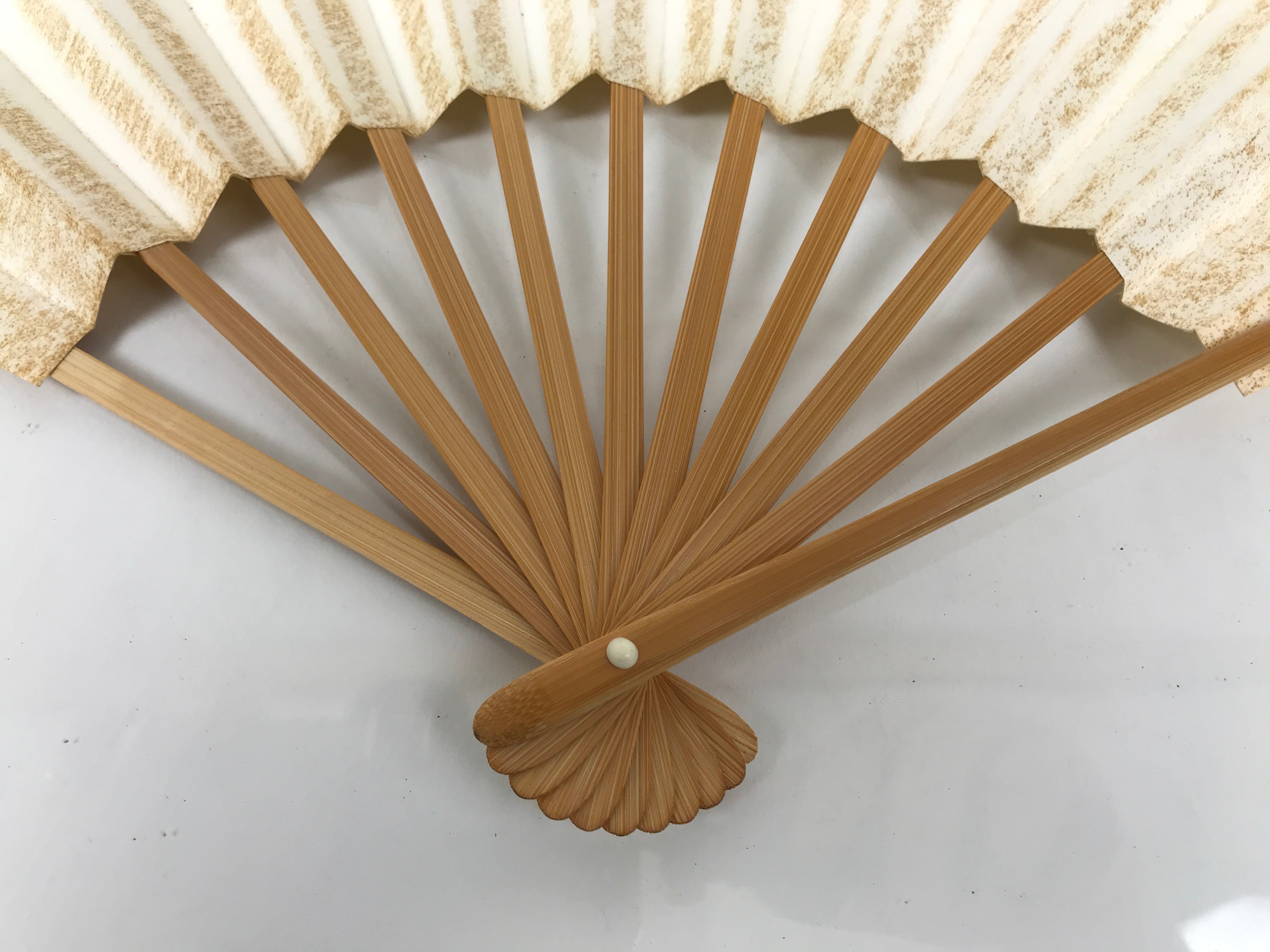 Japanese Paper Folding Fan Sensu Vtg Bamboo Frame Simple Blank White 4D891