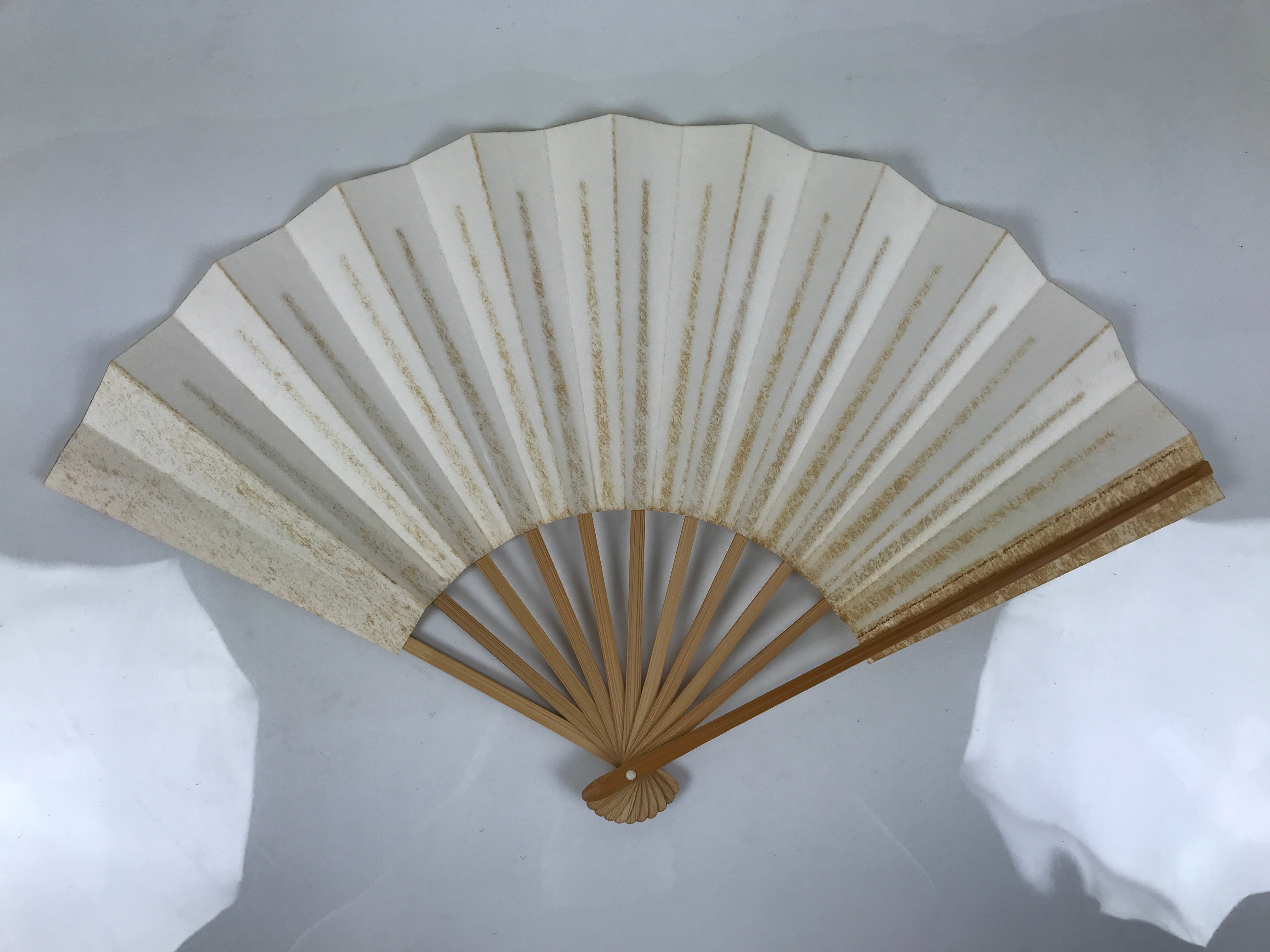 Japanese Paper Folding Fan Sensu Vtg Bamboo Frame Simple Blank White 4D891