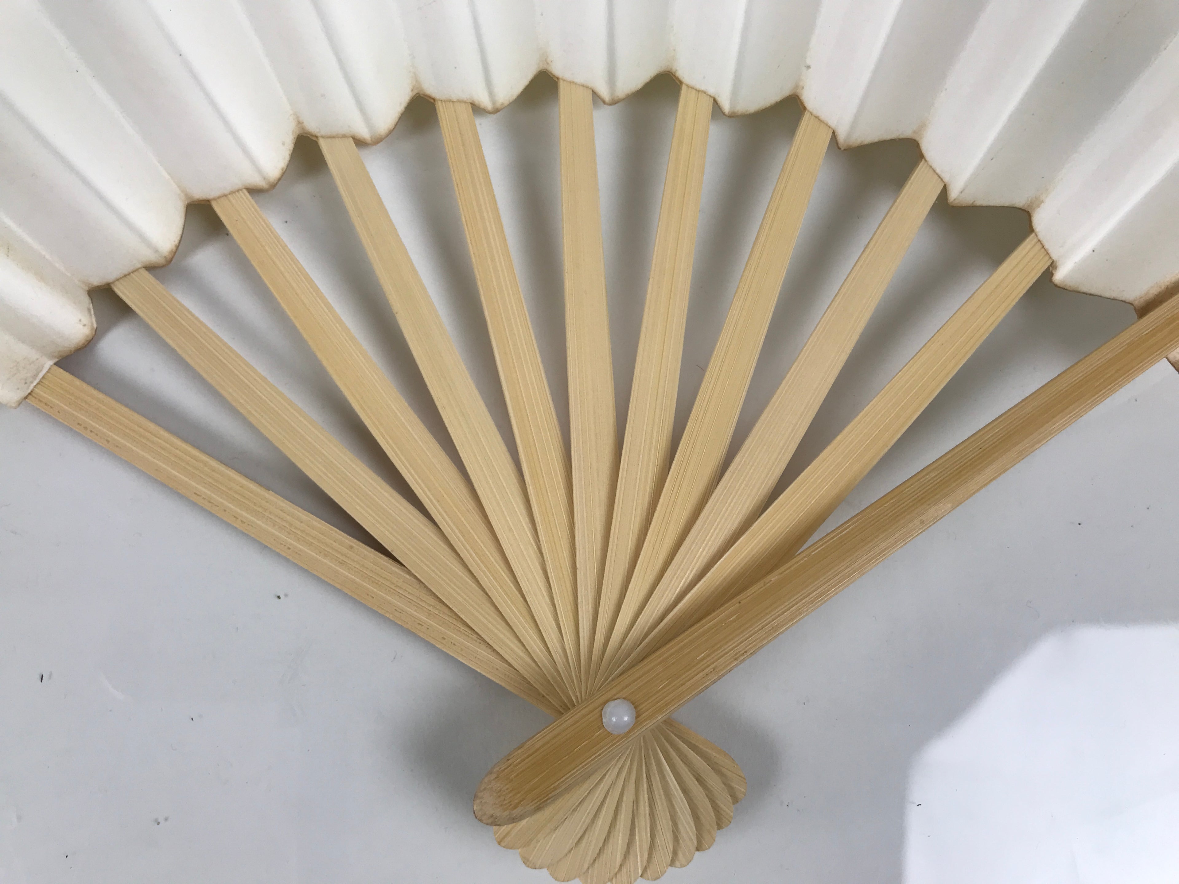 Japanese Paper Folding Fan Sensu Vtg Bamboo Frame Simple Blank White 4D947