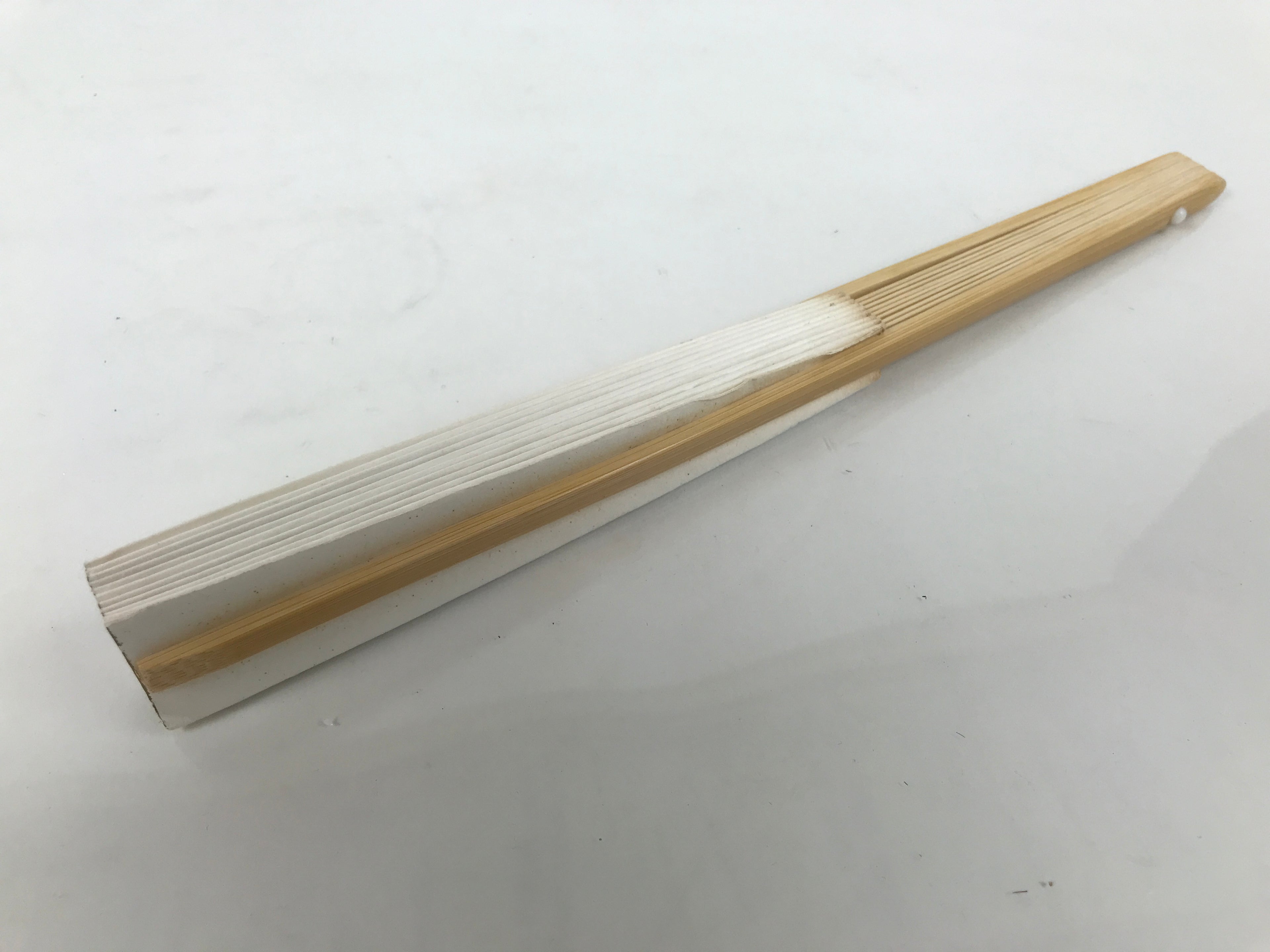 Japanese Paper Folding Fan Sensu Vtg Bamboo Frame Simple Blank White 4D947